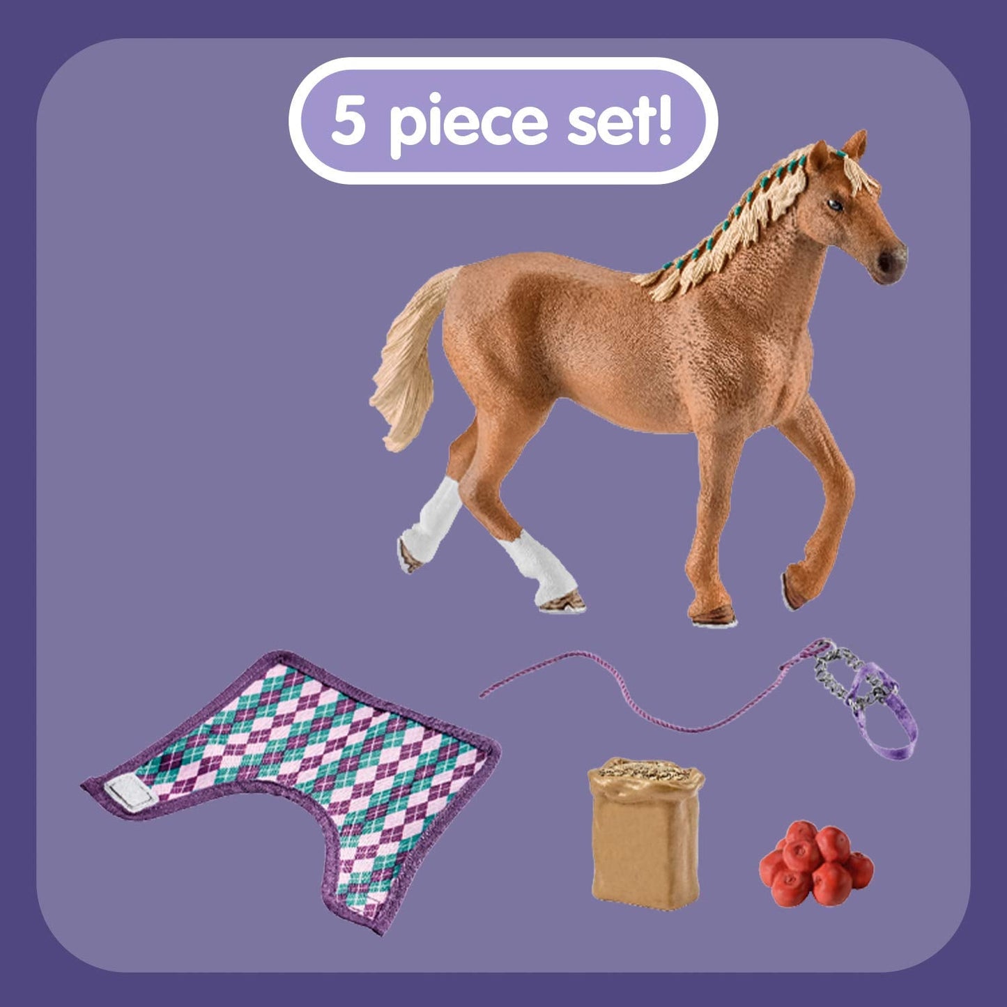Schleich Horse Club 4-Piece Playset: English Thoroughbred with Blanket | Kids Horse Toys 5-12