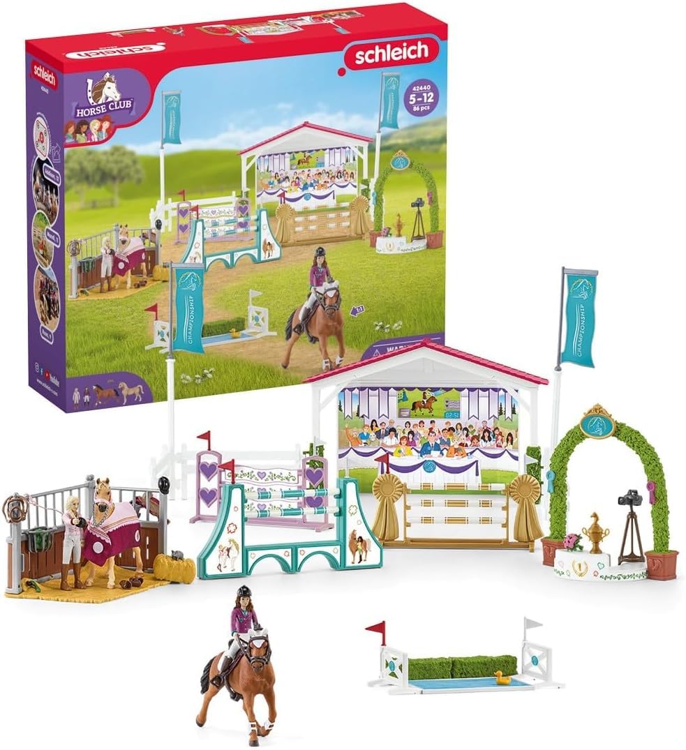 Schleich Horse Club 86-Piece Friendship Horse Tournament Playset – Arabian & Trakehner Mares + Dolls