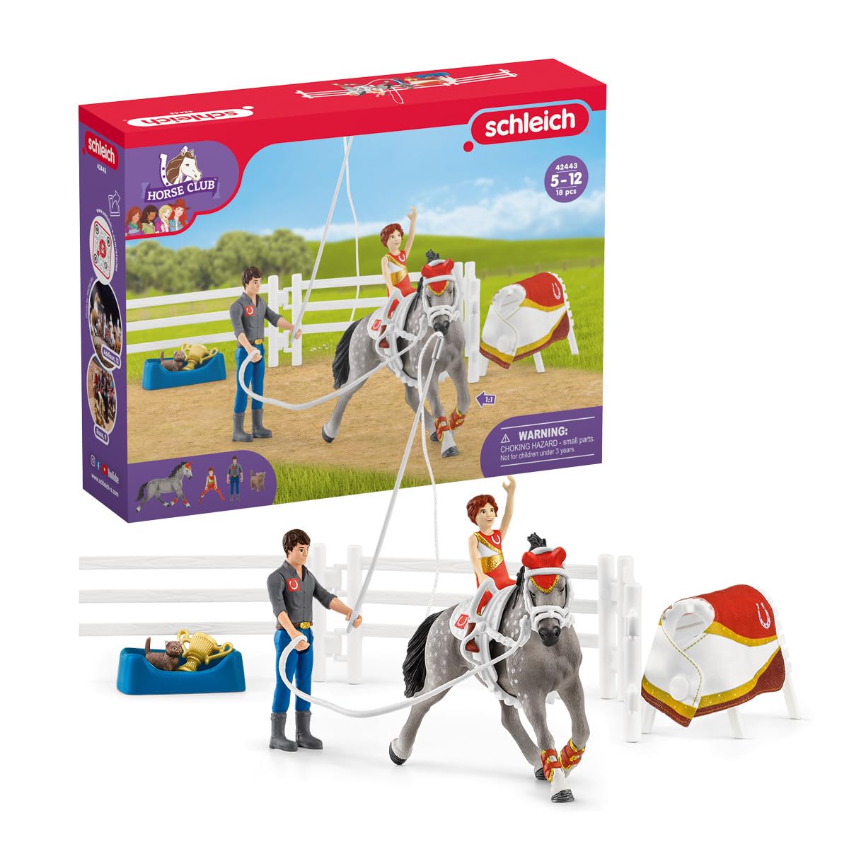 Schleich HORSE CLUB Mia's Vaulting Set – 18-Piece Horse Play Set for Kids 5-12