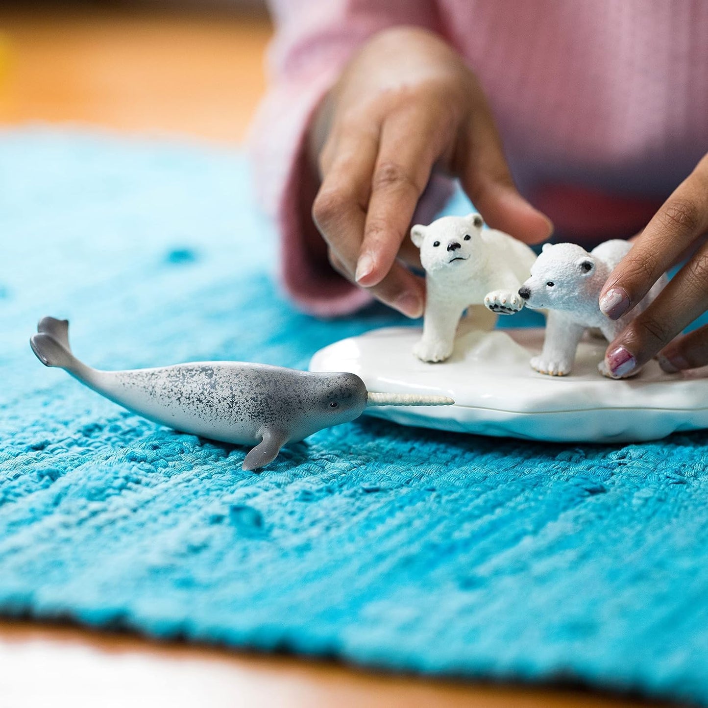 Schleich Wild Life Polar Playground — 4pc Polar Bear Cub & Narwhal Figures