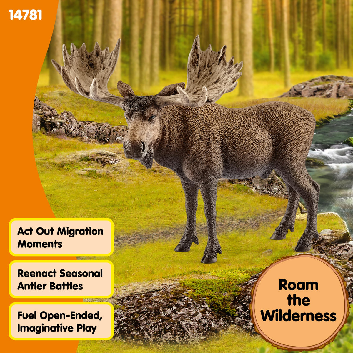 Schleich Wild Life Moose Bull Figurine – Realistic Animal Toy for Kids 3-8