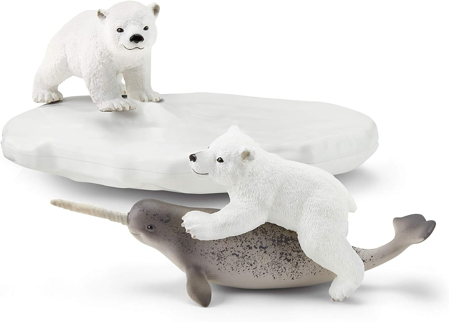 Schleich Wild Life Polar Playground — 4pc Polar Bear Cub & Narwhal Figures