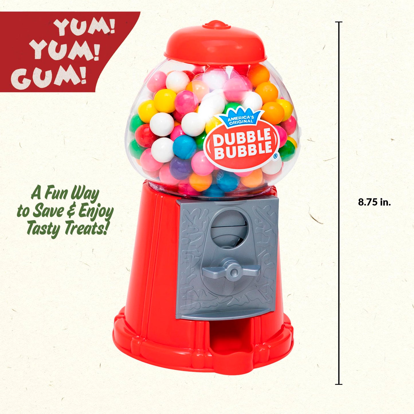 Schylling Classic Retro Gumball Coin Bank – 8.5-inch Tall with 50+ Dubble Bubble Gumballs | Ages 3+