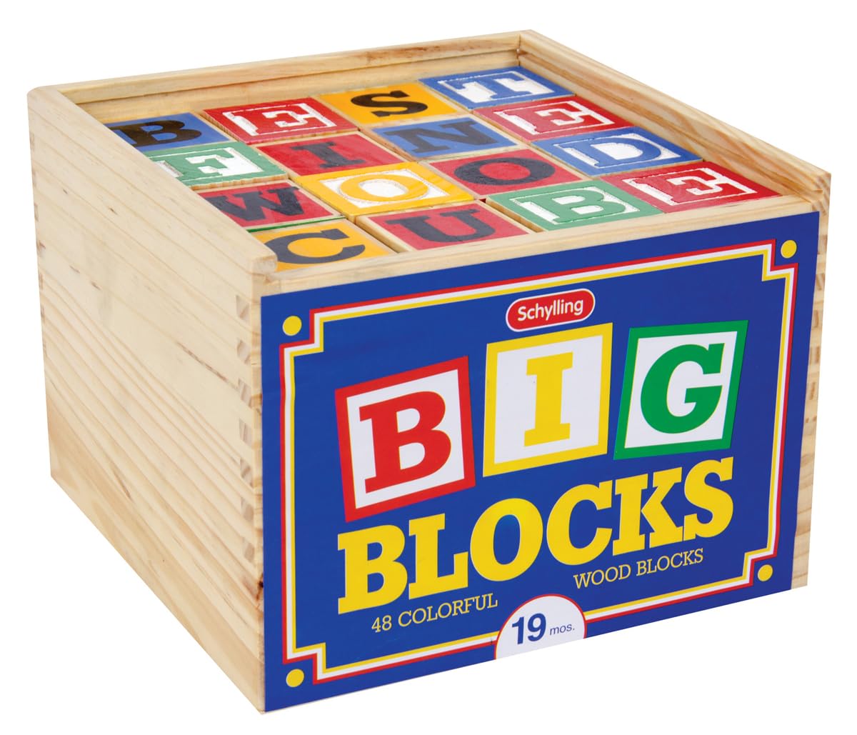 Schylling Large ABC Wood Blocks – 48-Piece Alphabet Block Set for Early Learning
