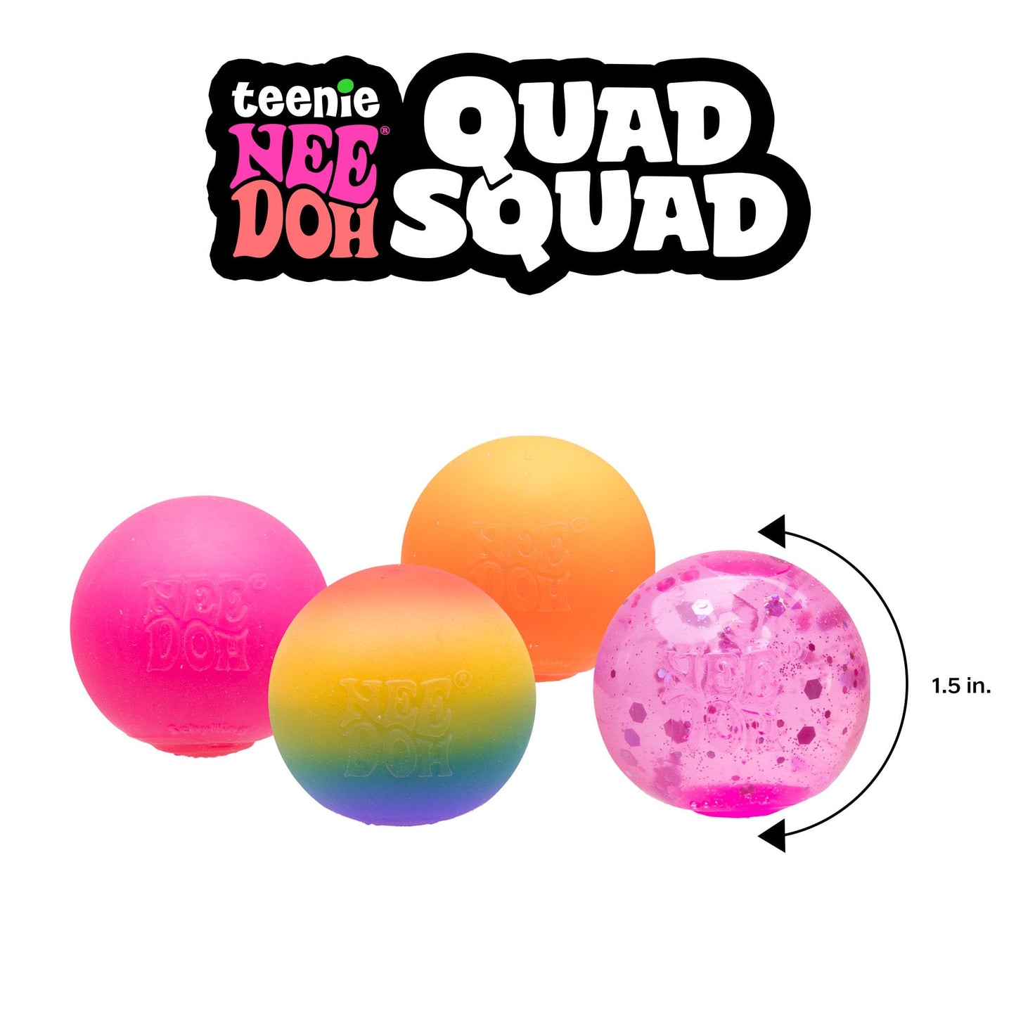 Schylling NeeDoh Teenie Quad Squad 4 Pack – Sensory Squeeze Toys, 1.5-Inch Diameter, Colors May Vary