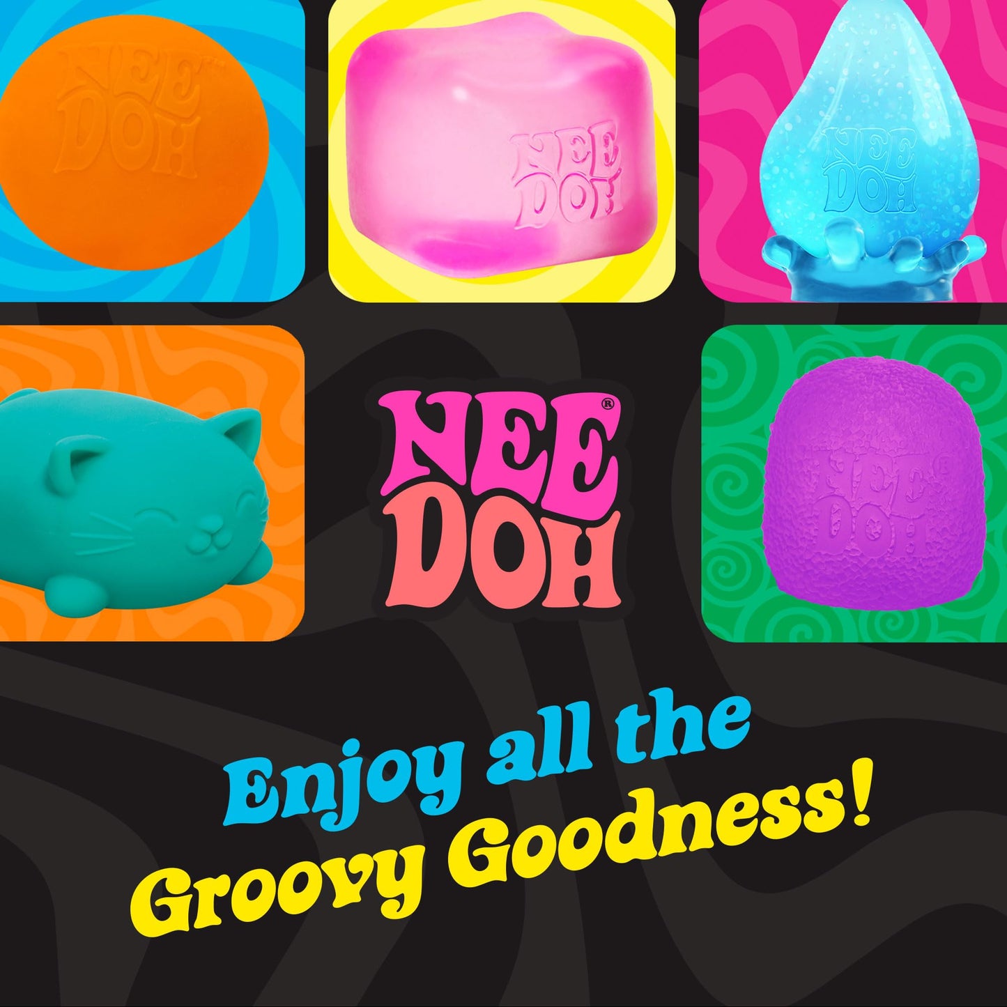 Schylling NeeDoh Teenie Quad Squad 4 Pack – Sensory Squeeze Toys, 1.5-Inch Diameter, Colors May Vary