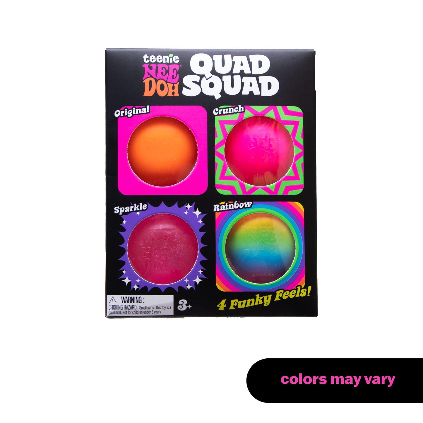 Schylling NeeDoh Teenie Quad Squad 4 Pack – Sensory Squeeze Toys, 1.5-Inch Diameter, Colors May Vary
