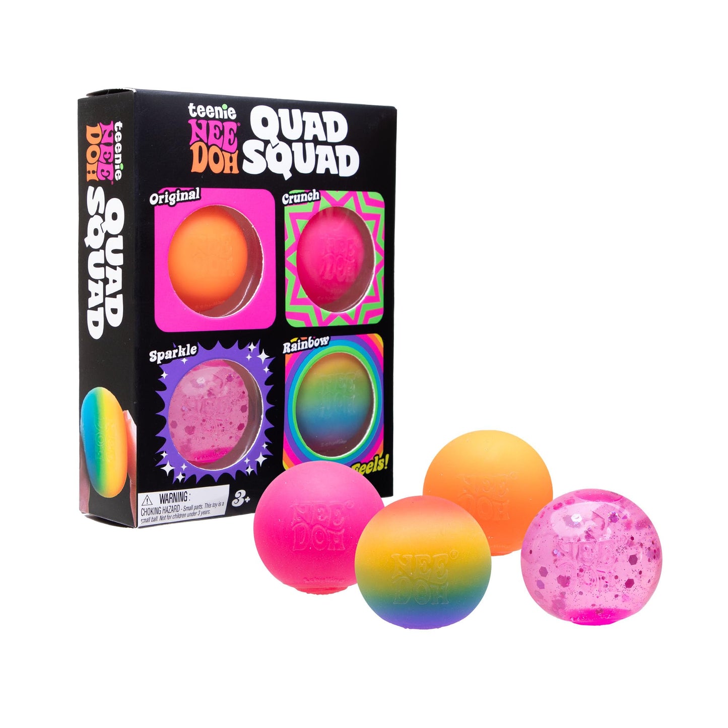 Schylling NeeDoh Teenie Quad Squad 4 Pack – Sensory Squeeze Toys, 1.5-Inch Diameter, Colors May Vary
