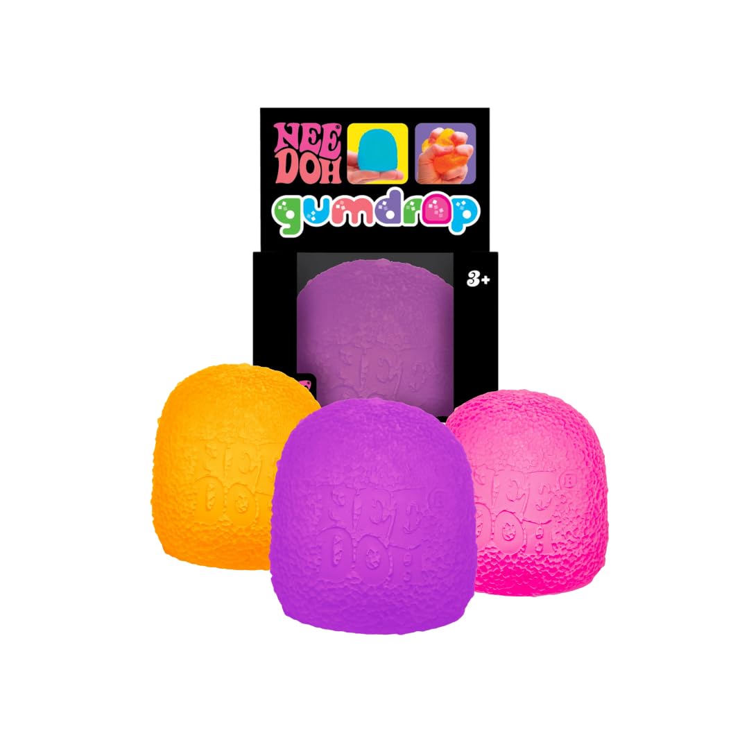 Schylling NeeDoh Gumdrop Textured Sensory Fidget Toy 3 Pack – Neon Colors May Vary