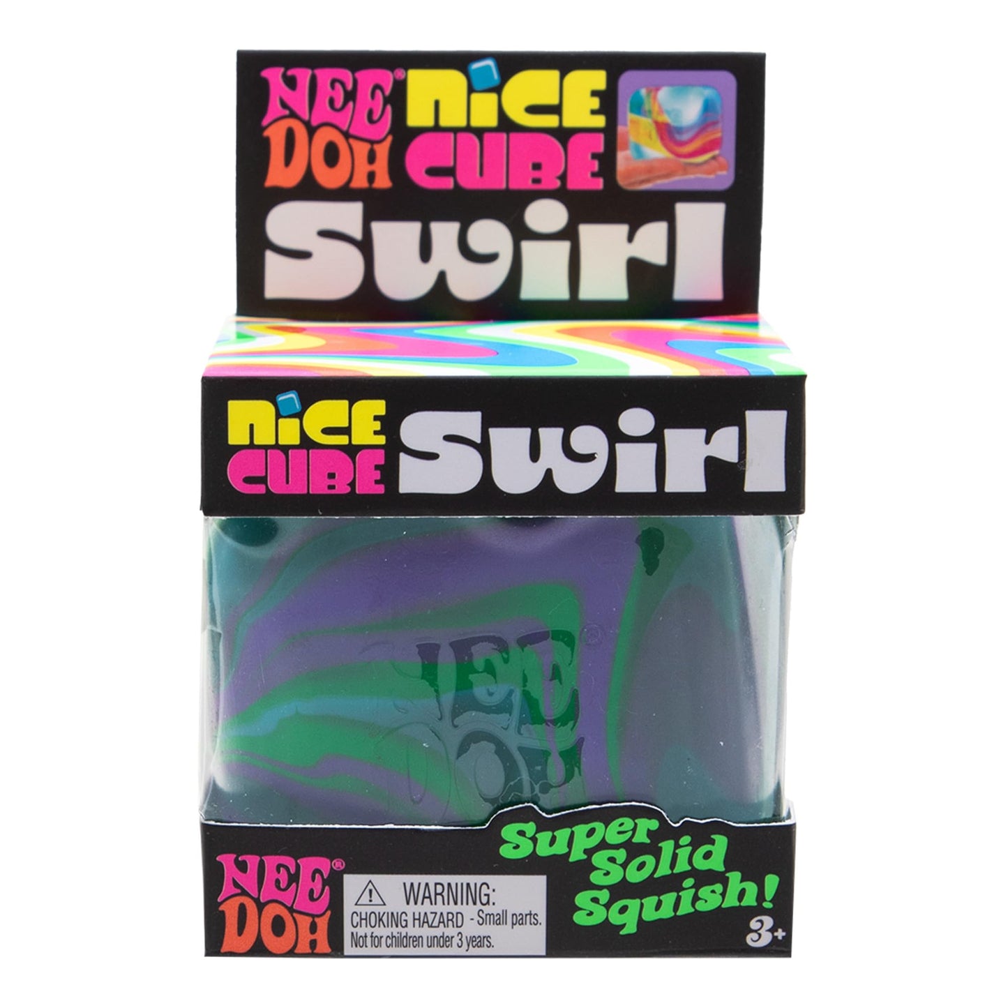 Schylling NeeDoh Nice Cube Swirl – Squeezable Sensory Cube, Blue-Green Swirl, 2.25 Inch Square, Ages 3 and Up