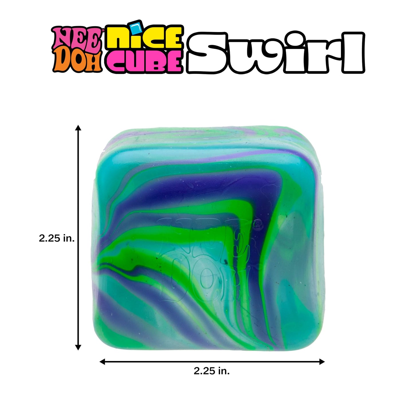 Schylling NeeDoh Nice Cube Swirl – Squeezable Sensory Cube, Blue-Green Swirl, 2.25 Inch Square, Ages 3 and Up