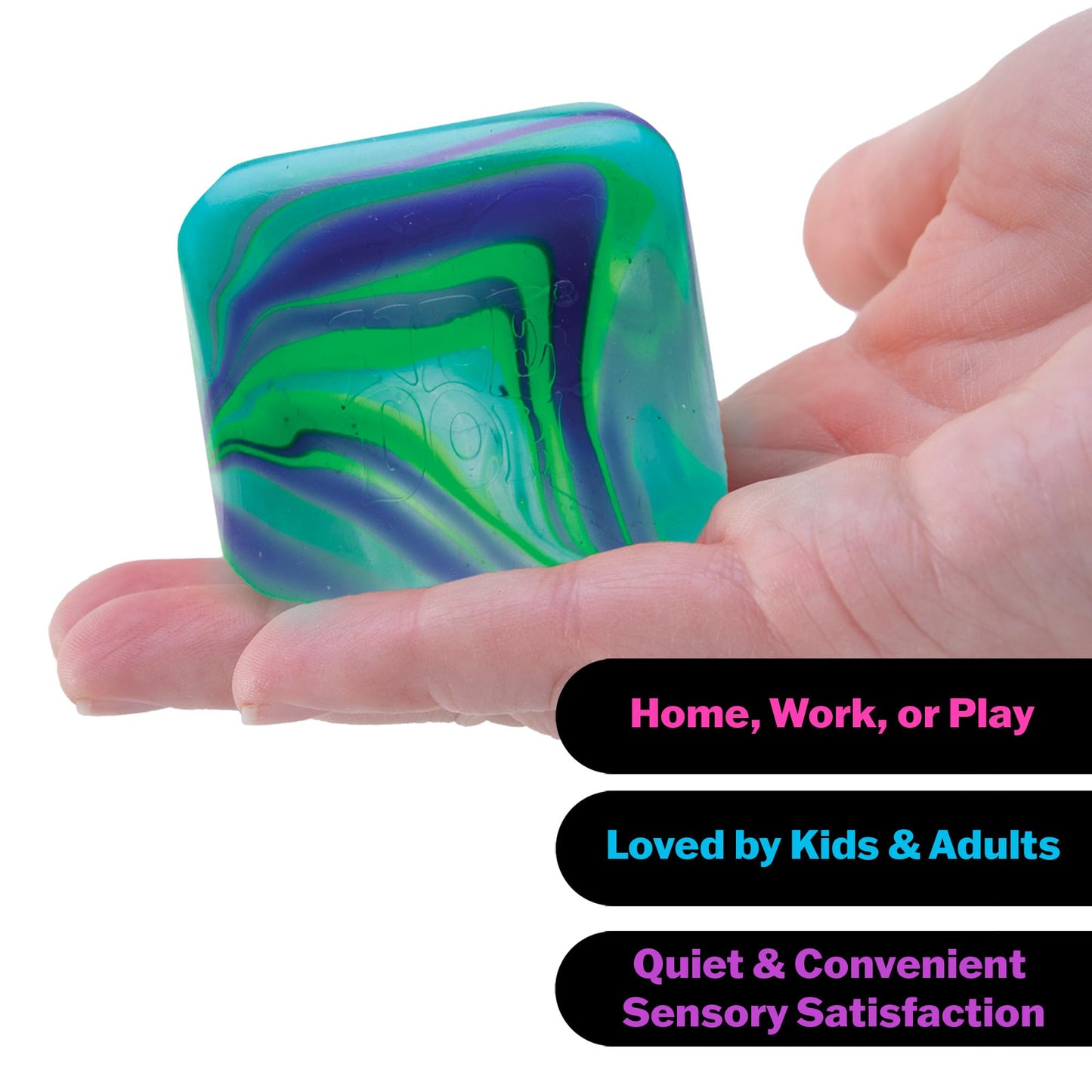 Schylling NeeDoh Nice Cube Swirl – Squeezable Sensory Cube, Blue-Green Swirl, 2.25 Inch Square, Ages 3 and Up
