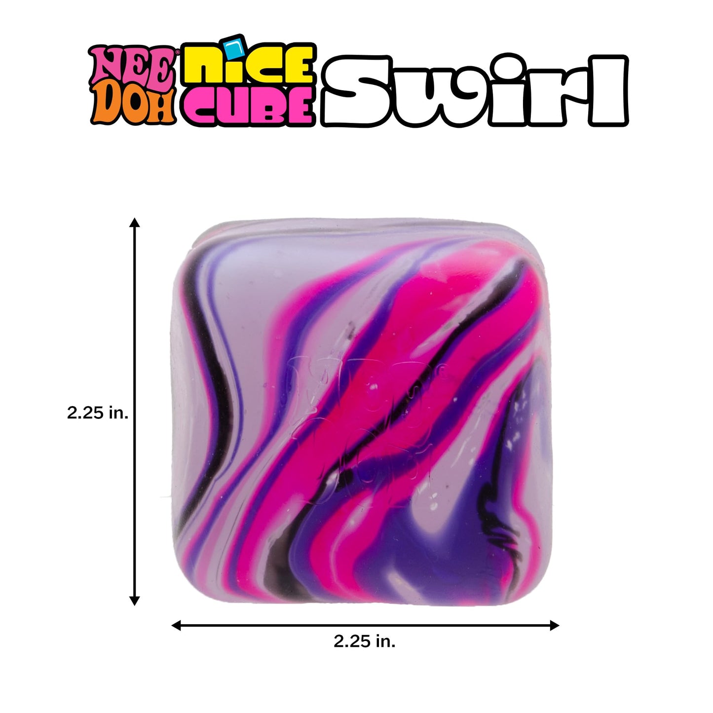 Schylling NeeDoh Nice Cube Swirl – Sensory Fidget Cube (2.25-inch Square, Pink/White/Purple)
