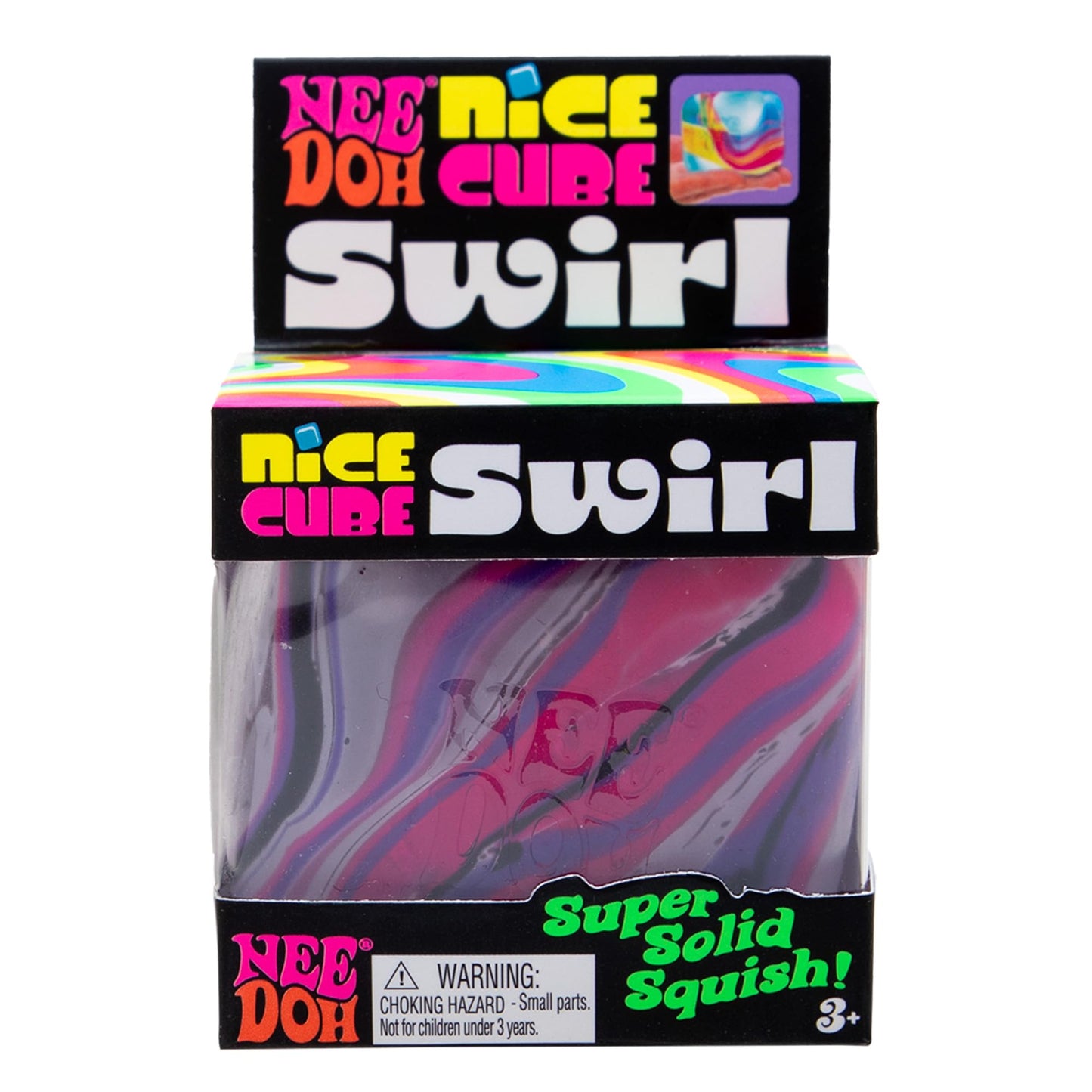 Schylling NeeDoh Nice Cube Swirl – Sensory Fidget Cube (2.25-inch Square, Pink/White/Purple)