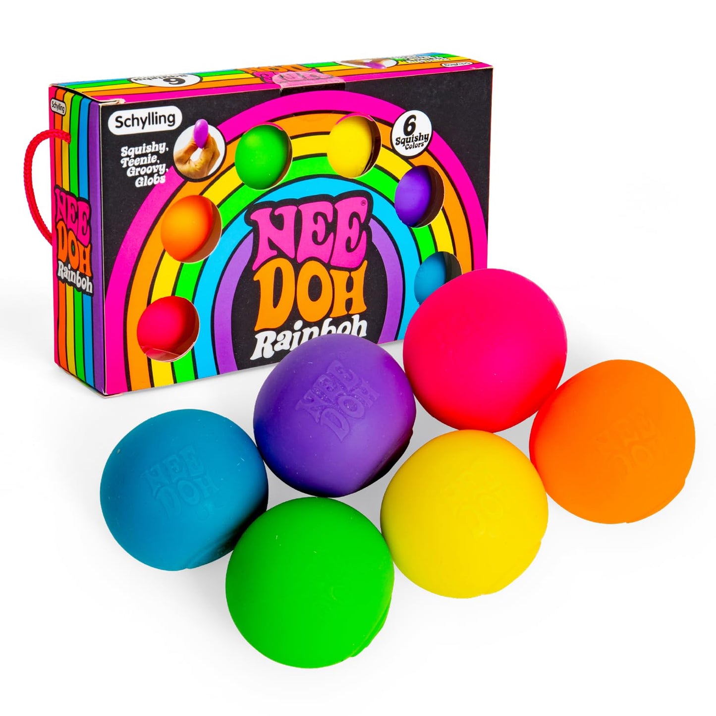 Schylling NeeDoh Rainboh Teenie – 6-Pack Sensory Squeeze Toys, 1.5in Wide, Multicolored
