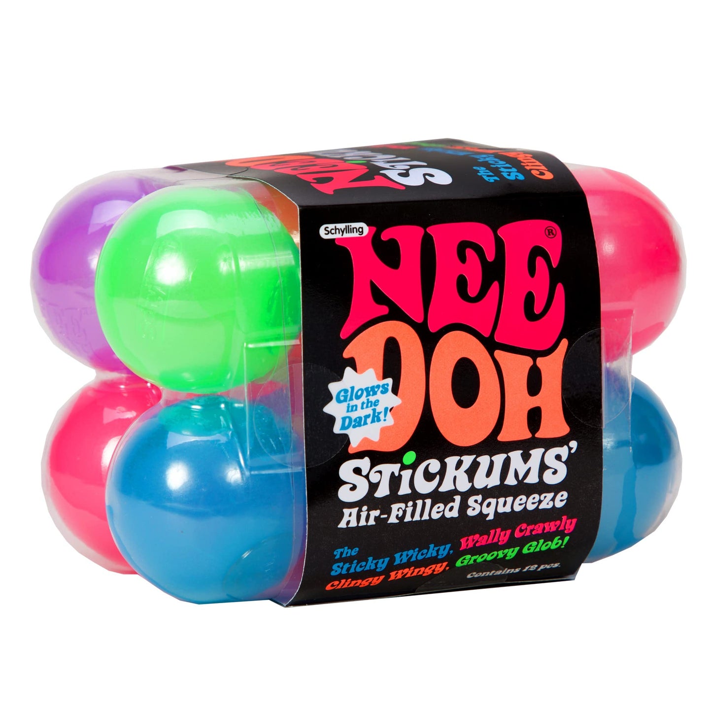 Schylling NeeDoh Stickums – Glow Sensory Squeeze Toy, Sticky Surface, 1.5in Wide (Color May Vary) – Pack of 1