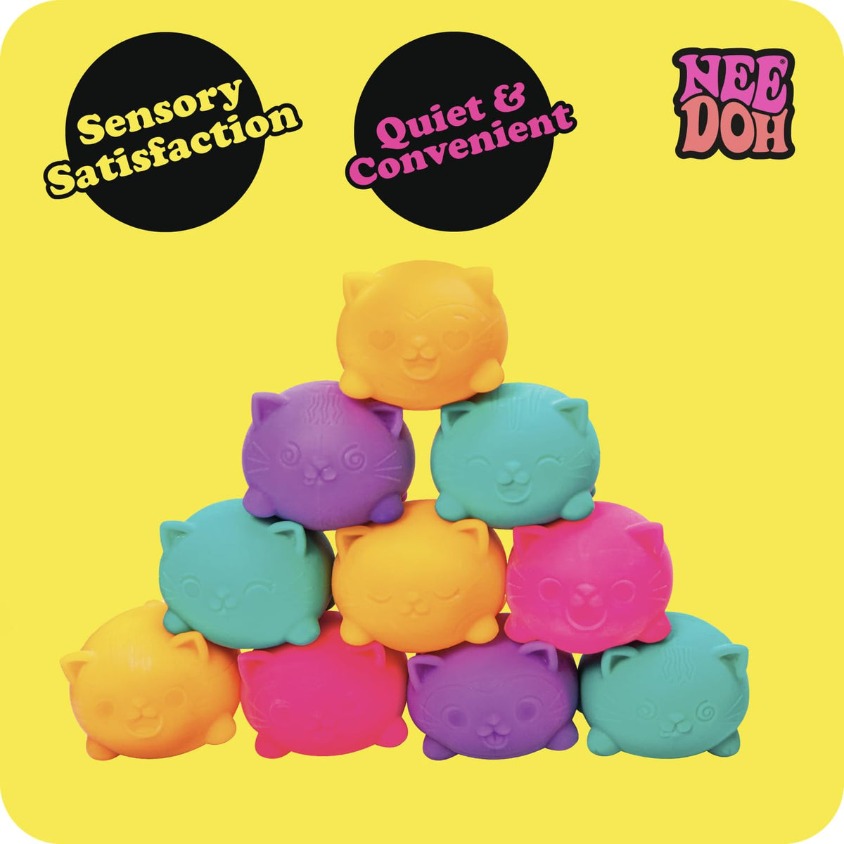 Schylling NeeDoh Teenie Cool Cat – Neon Squeeze Toy (3 Mini Globs)