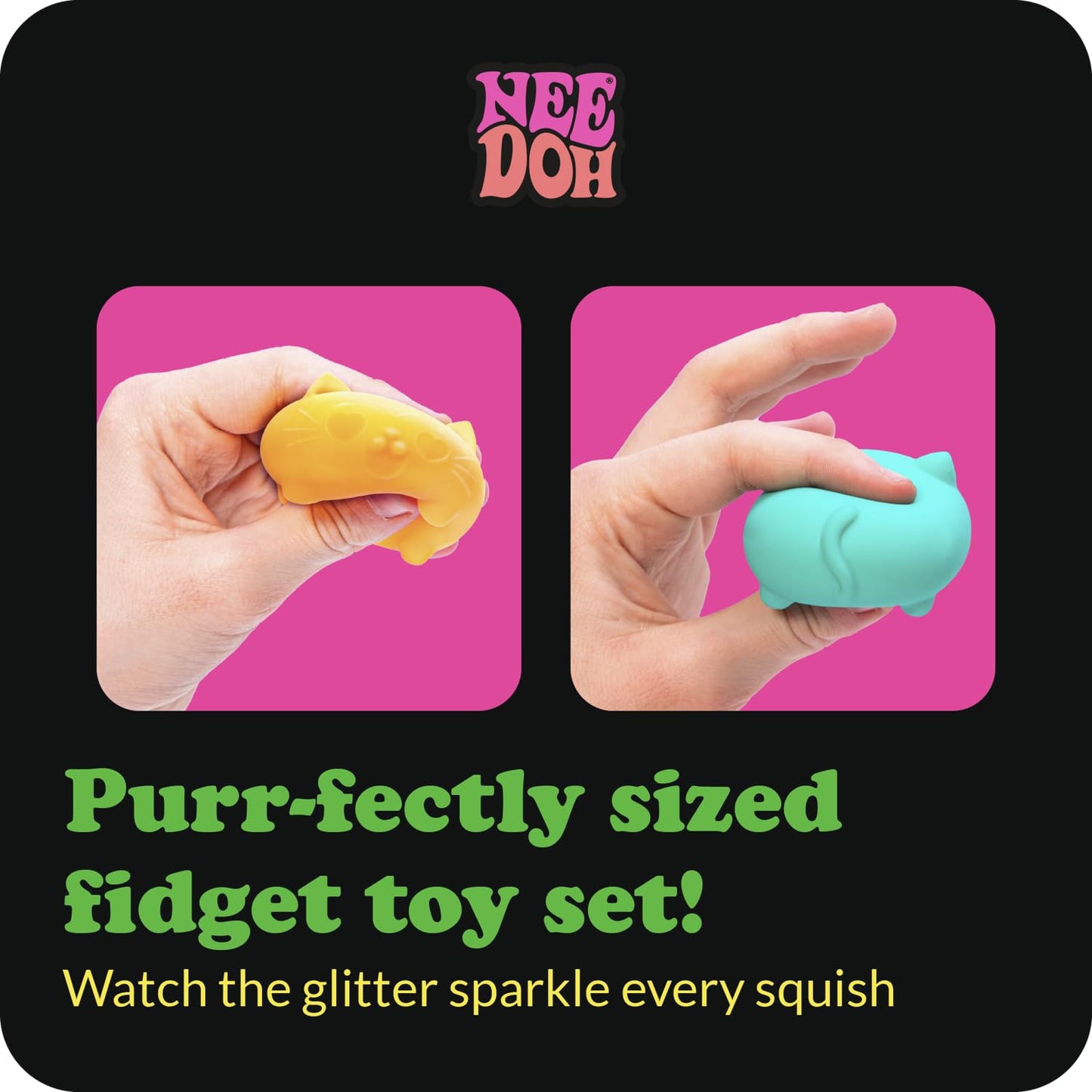 Schylling NeeDoh Teenie Cool Cat – Neon Squeeze Toy (3 Mini Globs)