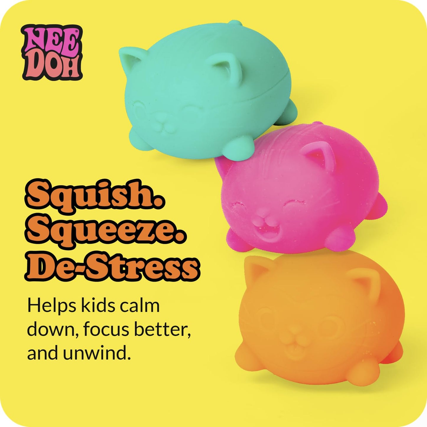 Schylling NeeDoh Teenie Cool Cat – Neon Squeeze Toy (3 Mini Globs)