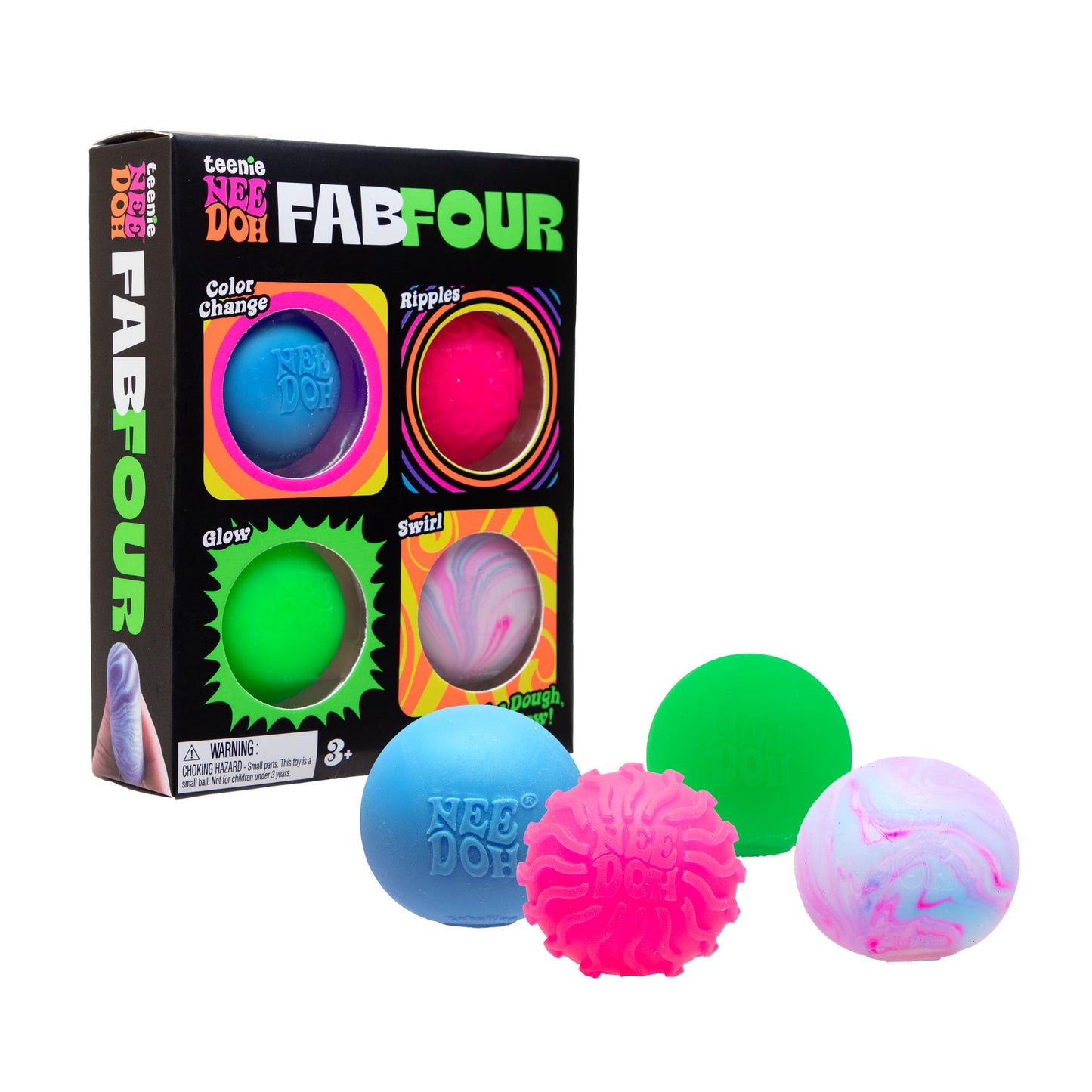 Schylling NeeDoh Teenie Fab Four Pack - 4 Colorful Sensory Squeeze Toys, 1.5-Inch Diameter