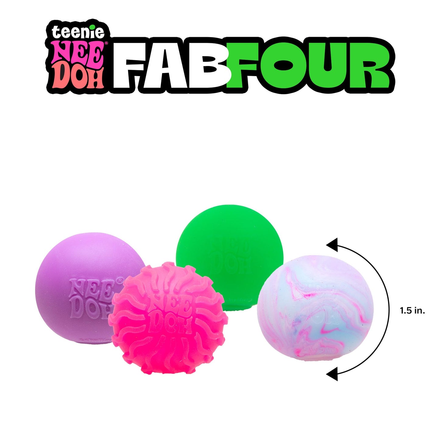 Schylling NeeDoh Teenie Fab Four Pack - 4 Colorful Sensory Squeeze Toys, 1.5-Inch Diameter