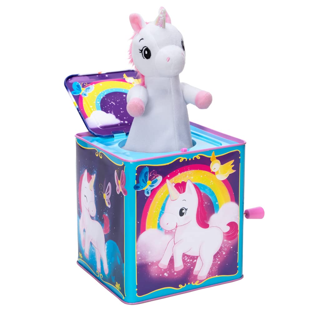Schylling Pop & Glow Unicorn Jack in the Box – Classic Toy with Rainbow Light Show