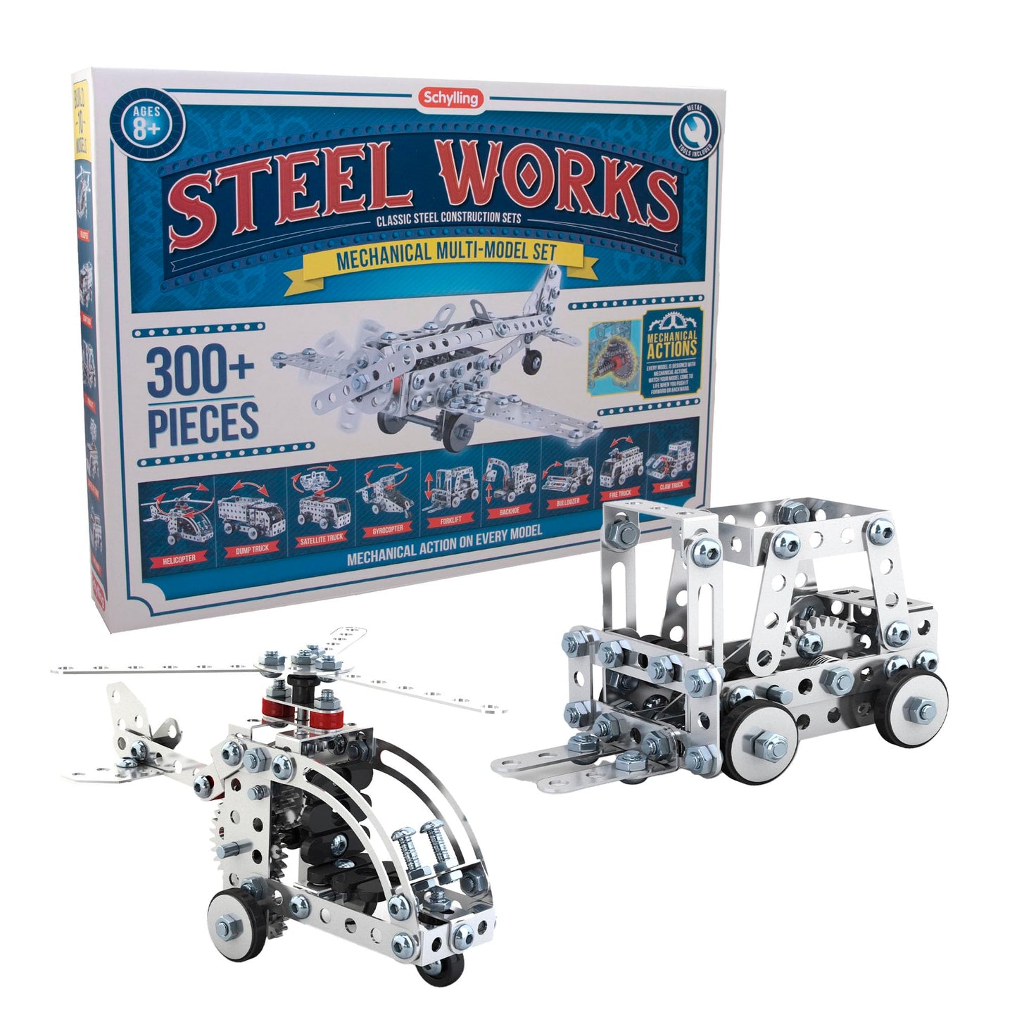 Schylling Steel Works Mechanical Multi-Model Set – 300 Pieces, 10 Models, Ages 8+