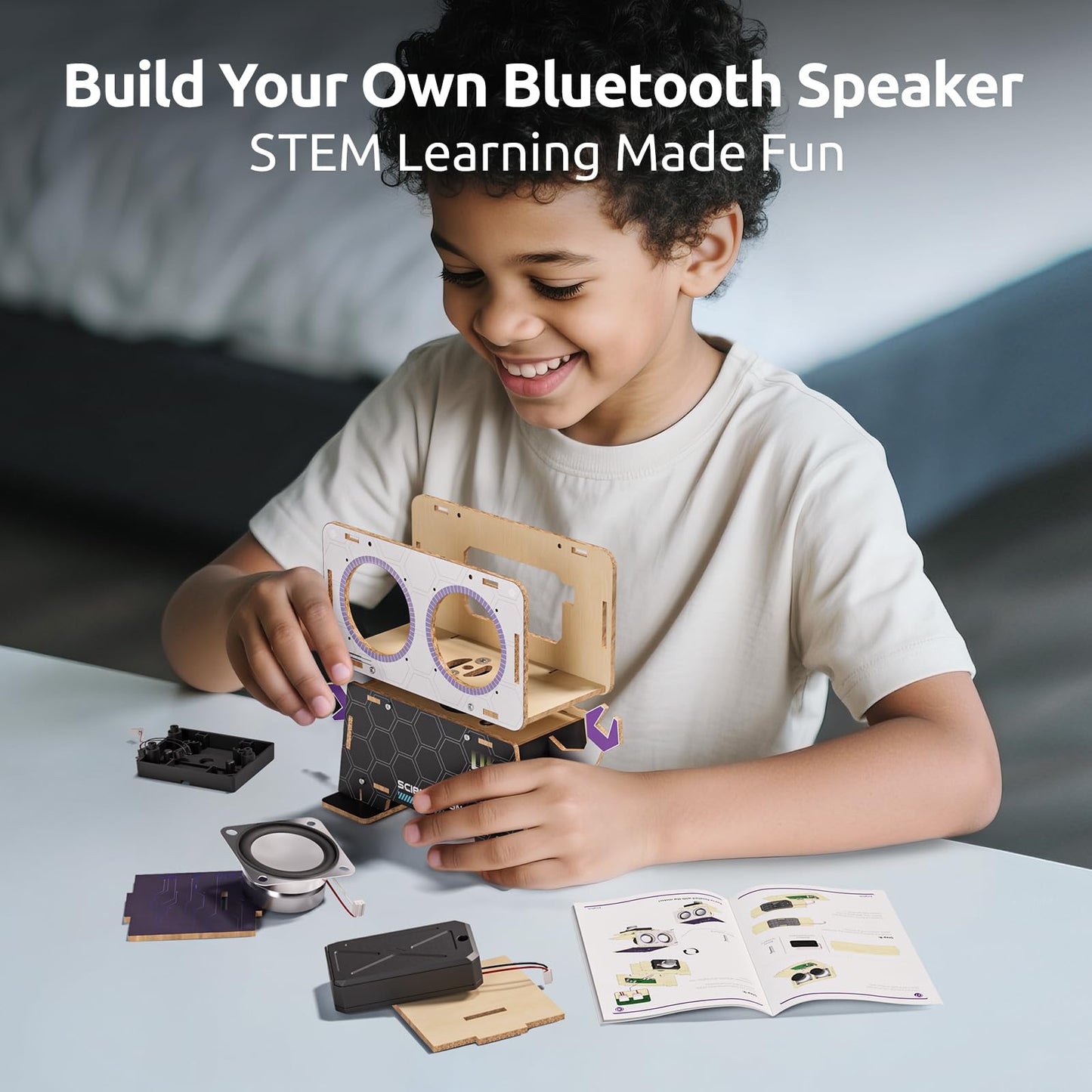 Science Can Stem Toys: DIY Bluetooth Speaker Kit with Rotating Head for Ages 8-13