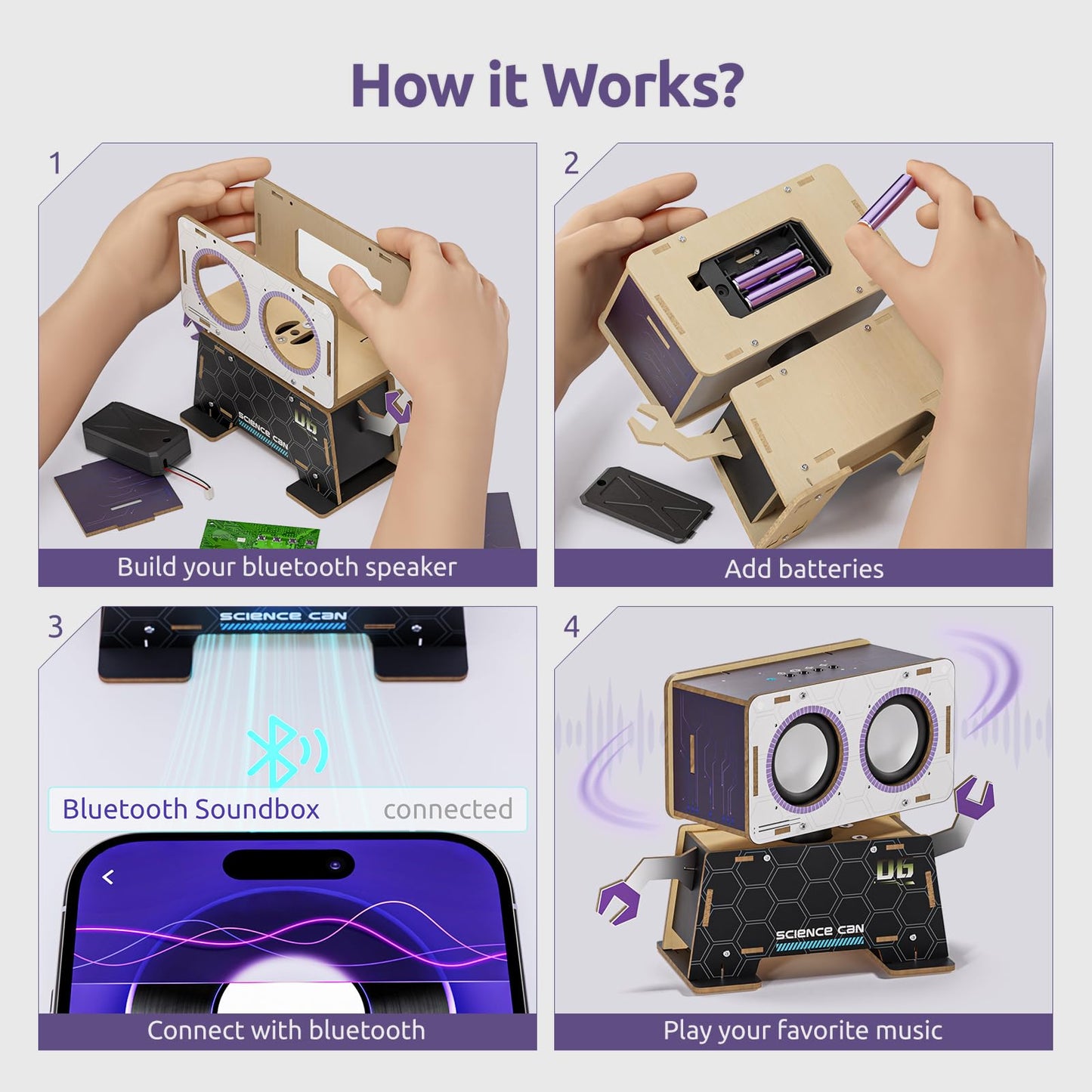 Science Can Stem Toys: DIY Bluetooth Speaker Kit with Rotating Head for Ages 8-13