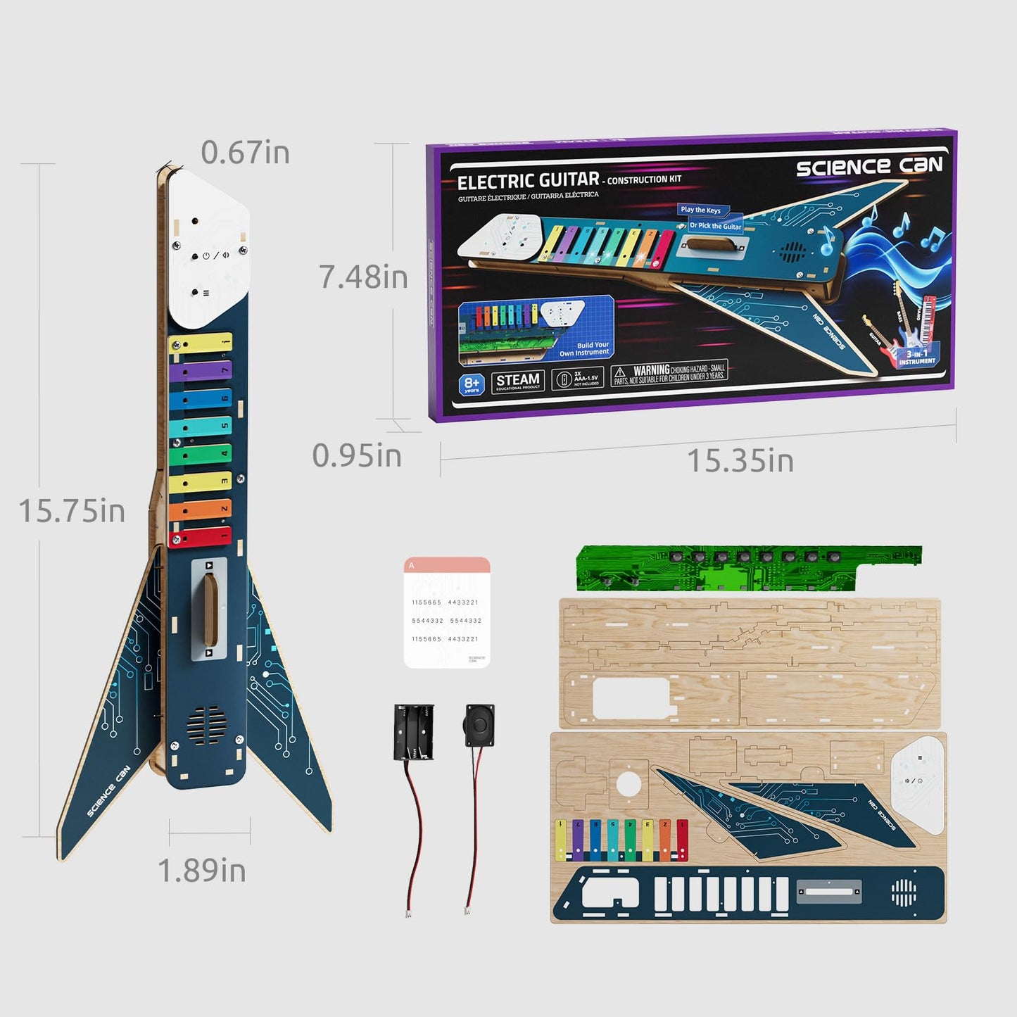 Science Can Science Kit for Kids 8-12 — DIY Electronics Guitar STEM Kit & 3D Wooden Puzzles