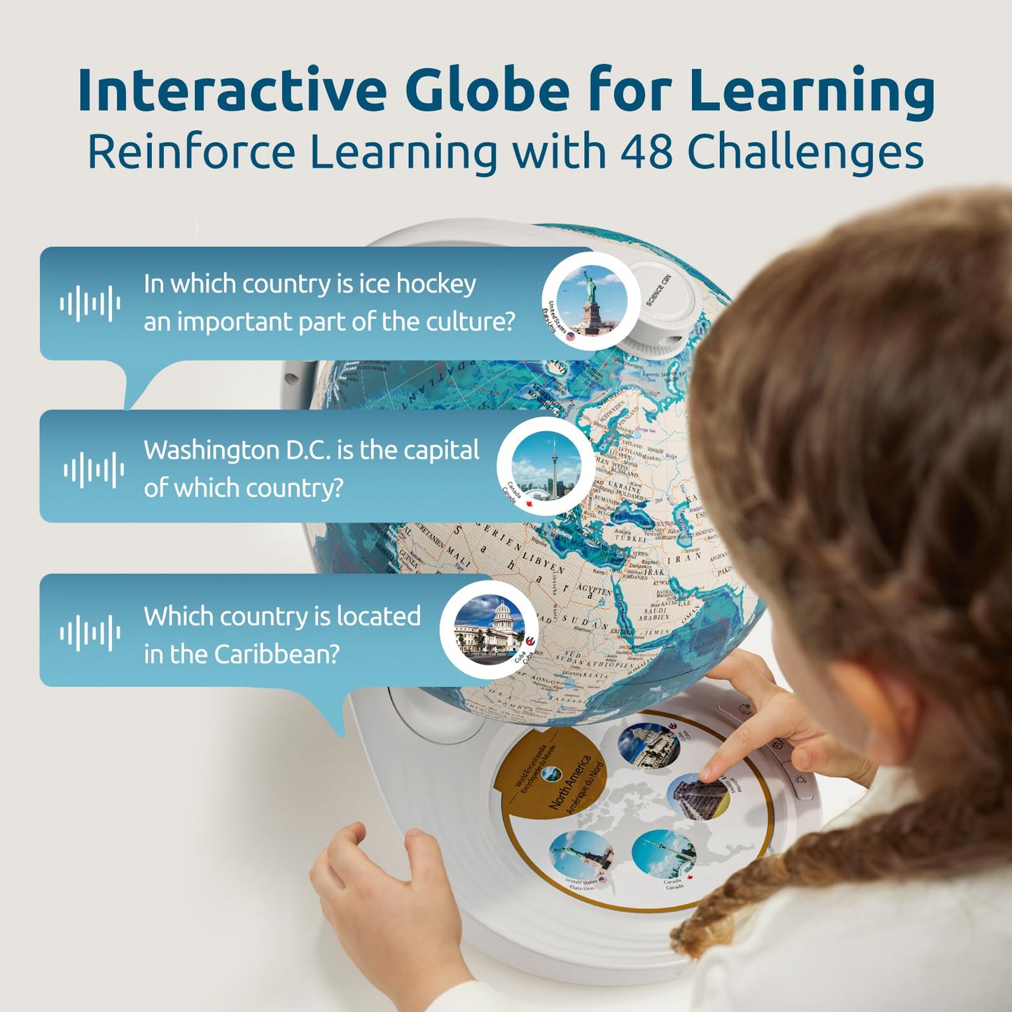 Science Can Openable Globe for Kids | 8-Inch Interactive Globe with Knowledge & Quiz Modes