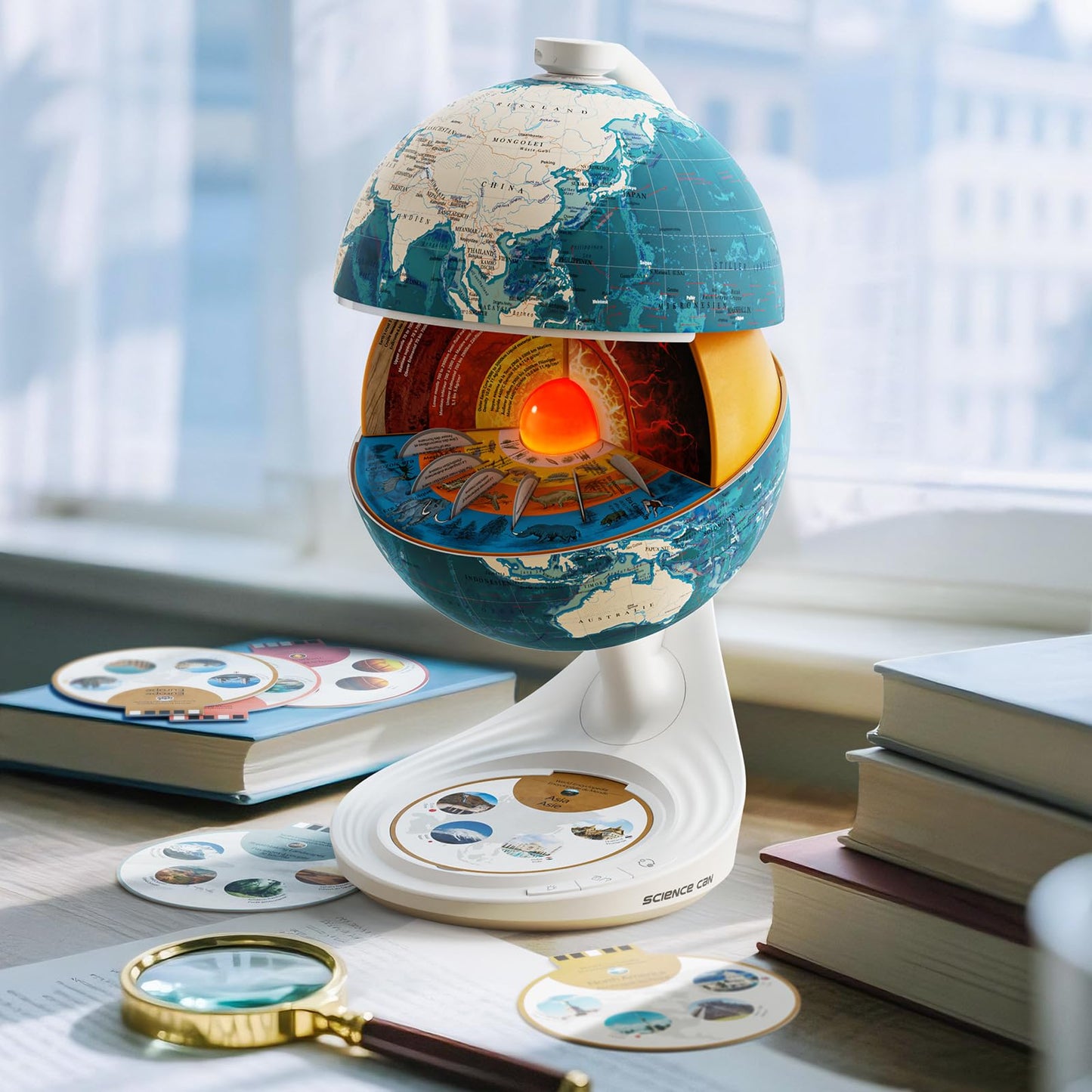 Science Can Openable Globe for Kids | 8-Inch Interactive Globe with Knowledge & Quiz Modes