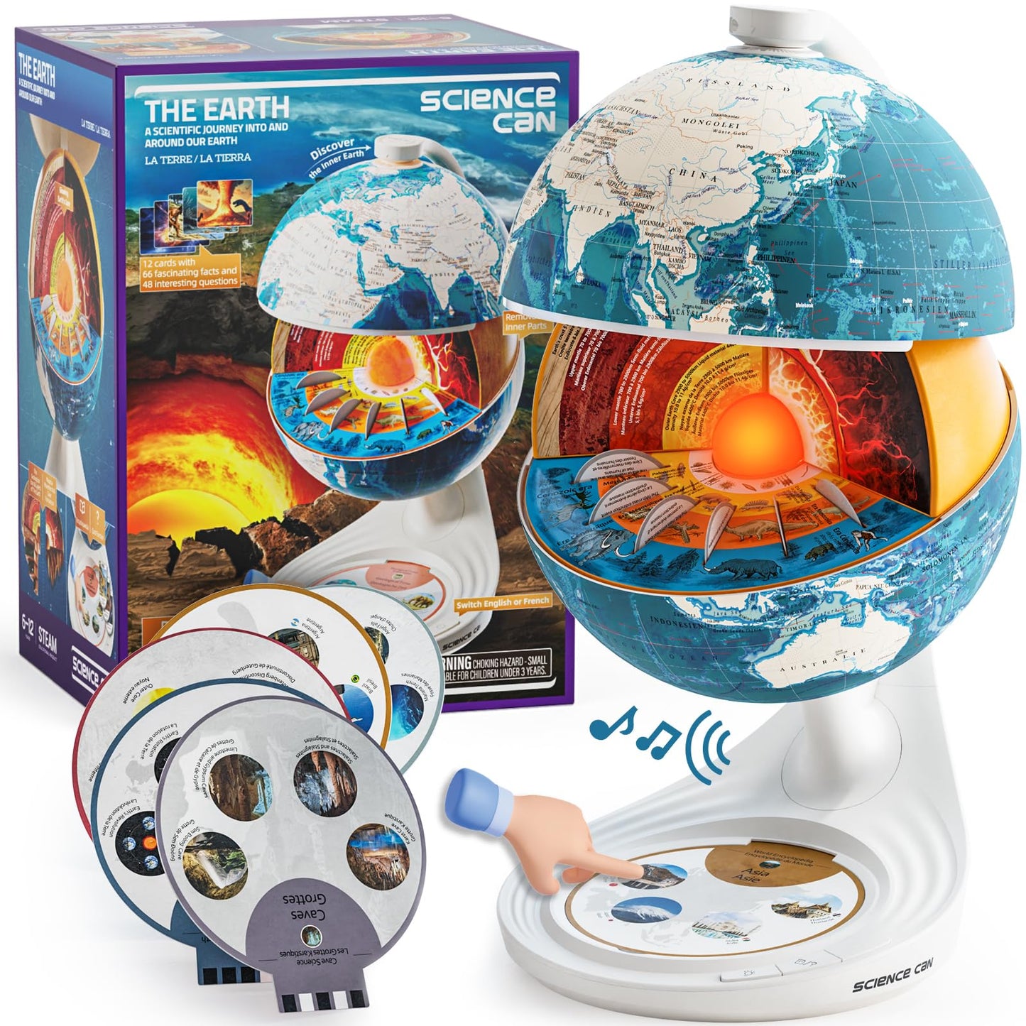 Science Can Openable Globe for Kids | 8-Inch Interactive Globe with Knowledge & Quiz Modes
