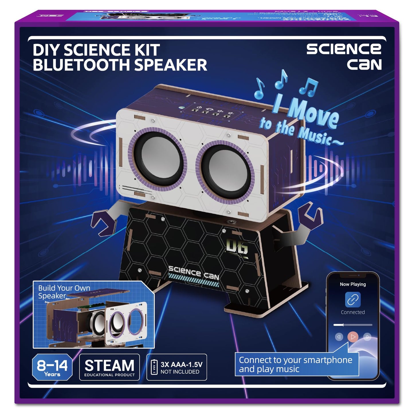 Science Can Stem Toys: DIY Bluetooth Speaker Kit with Rotating Head for Ages 8-13