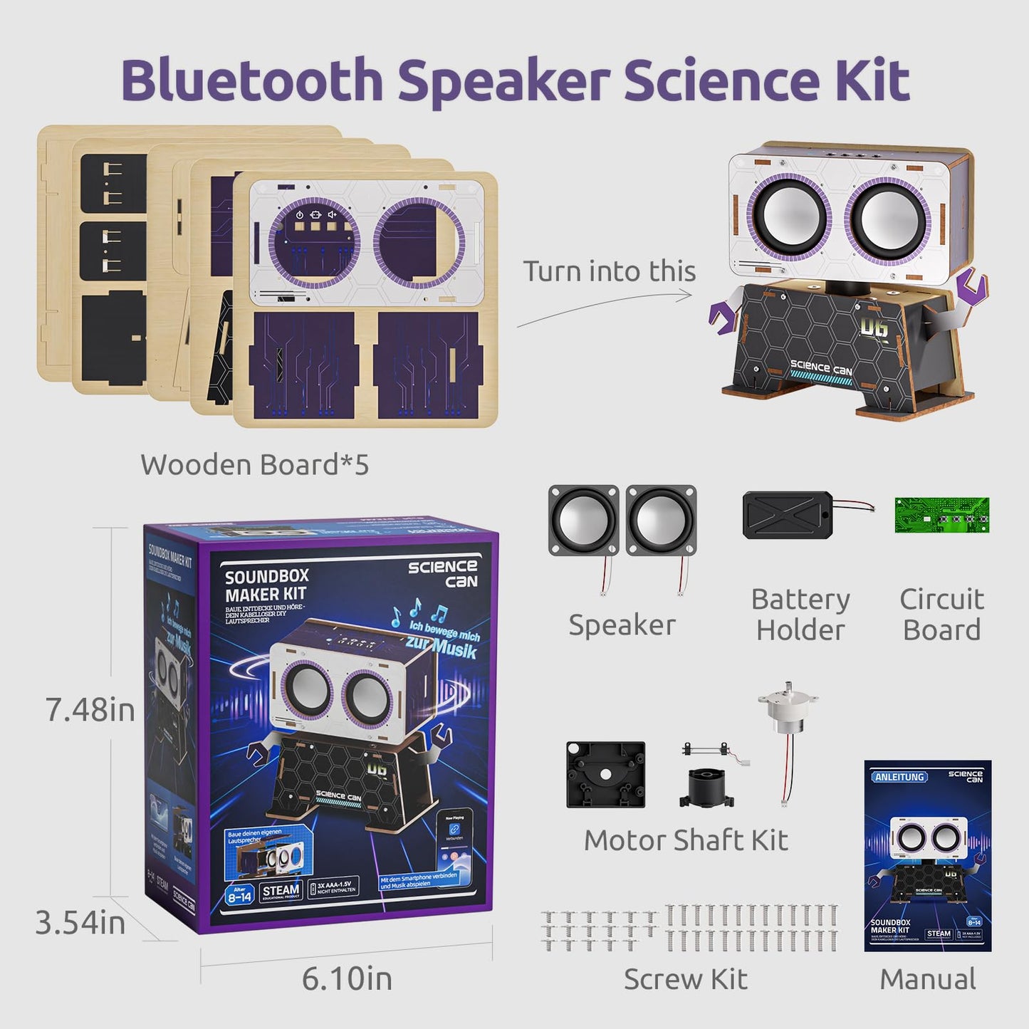 Science Can Stem Toys: DIY Bluetooth Speaker Kit with Rotating Head for Ages 8-13