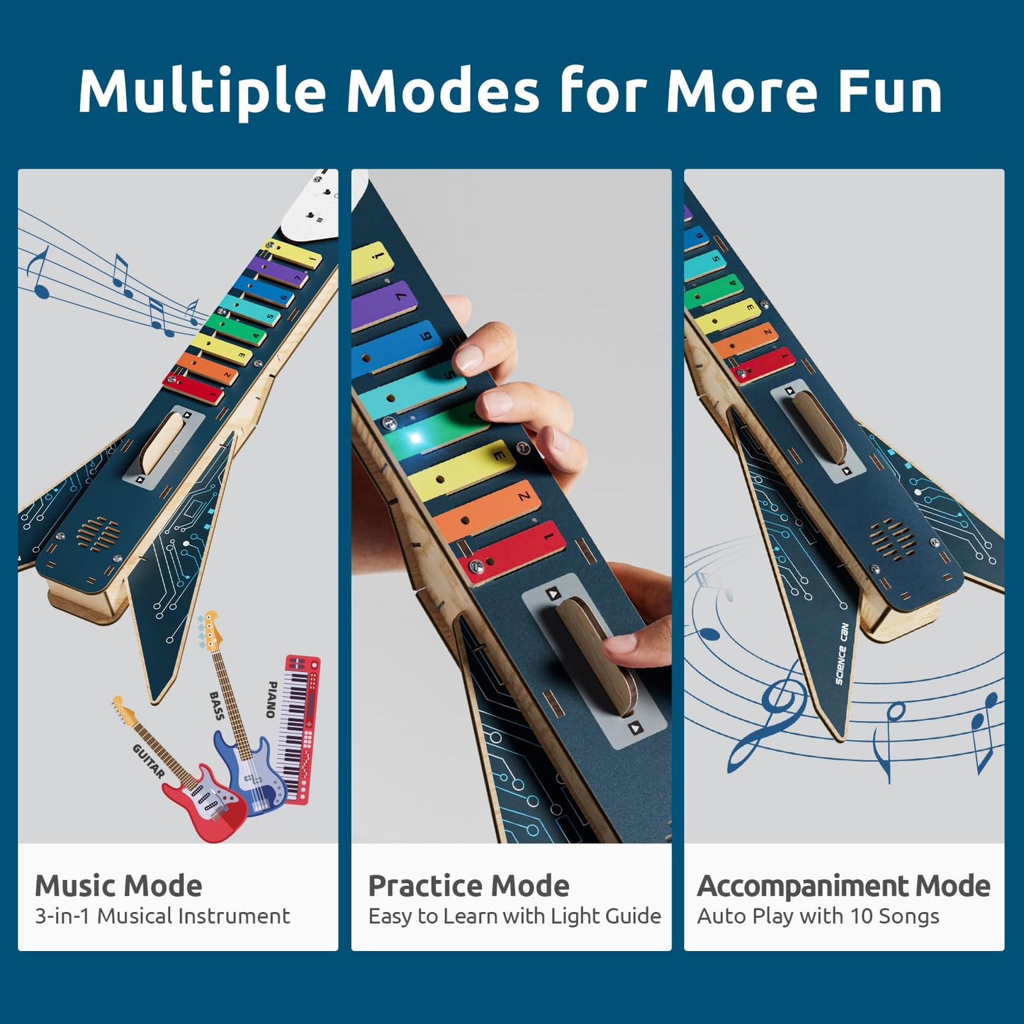 Science Can Science Kit for Kids 8-12 — DIY Electronics Guitar STEM Kit & 3D Wooden Puzzles