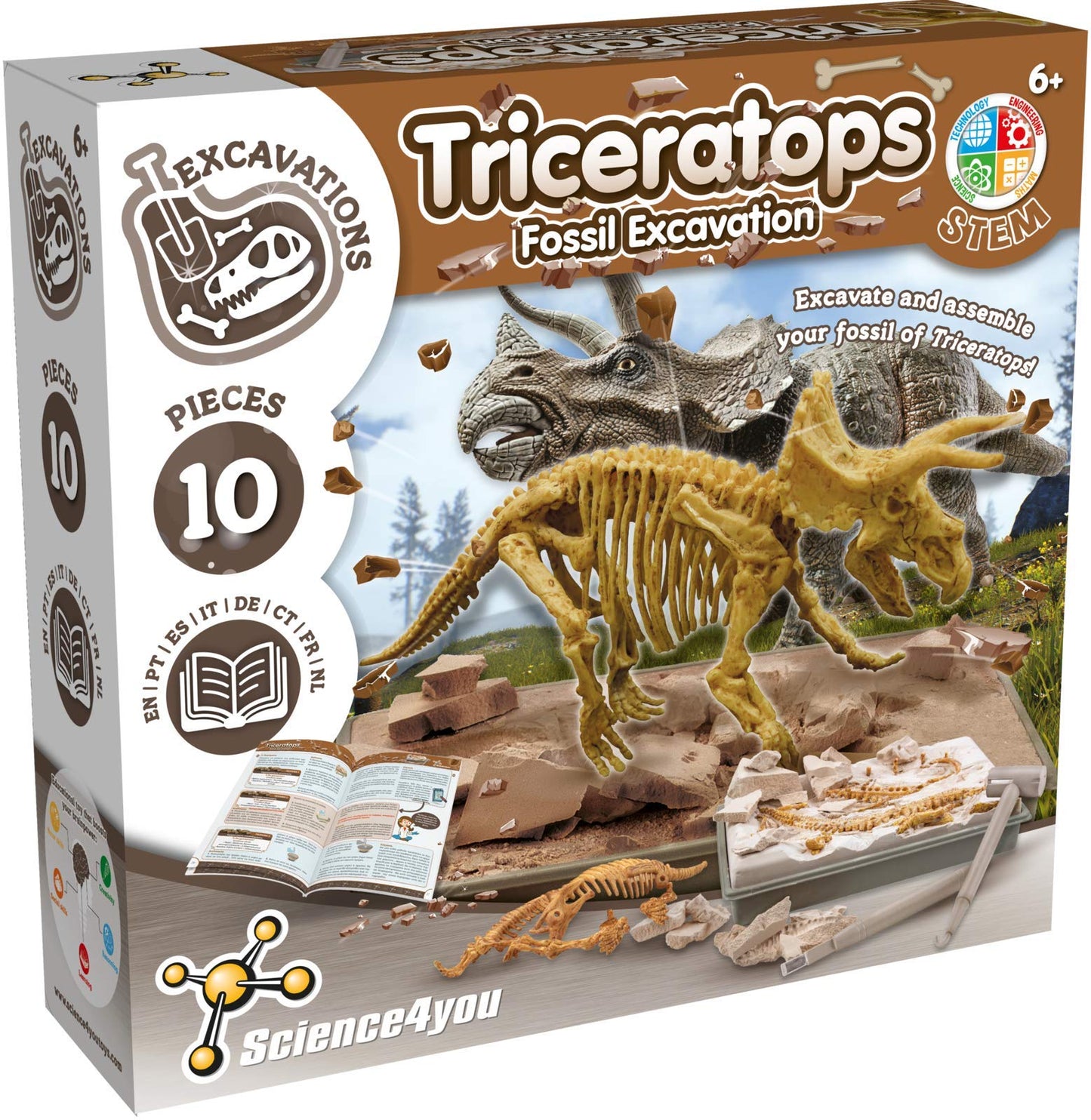 Science4you Triceratops Dinosaur Fossil Dig Kit – Excavate & Assemble 10 Bones