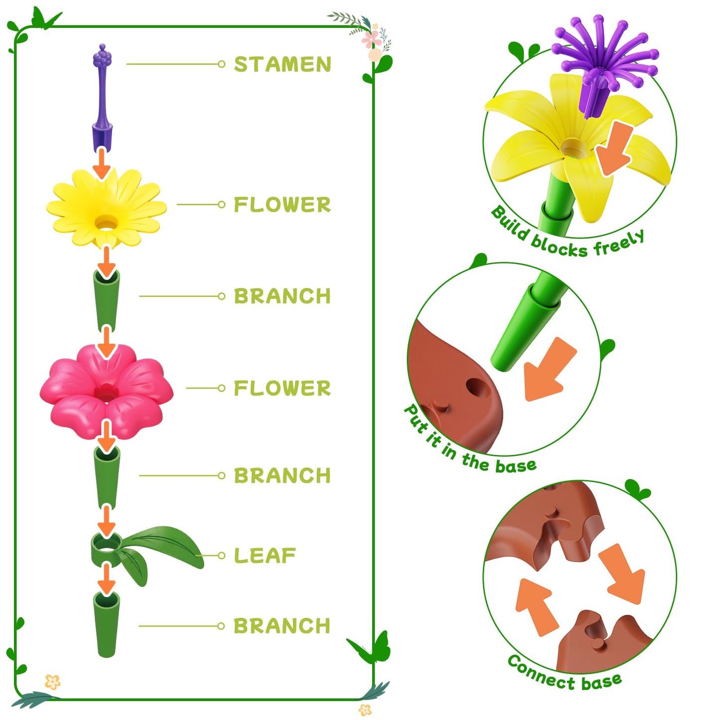 Scientoy Flower Garden Building Toys - 324 PCS for Ages 3-7 | Creative Garden Play
