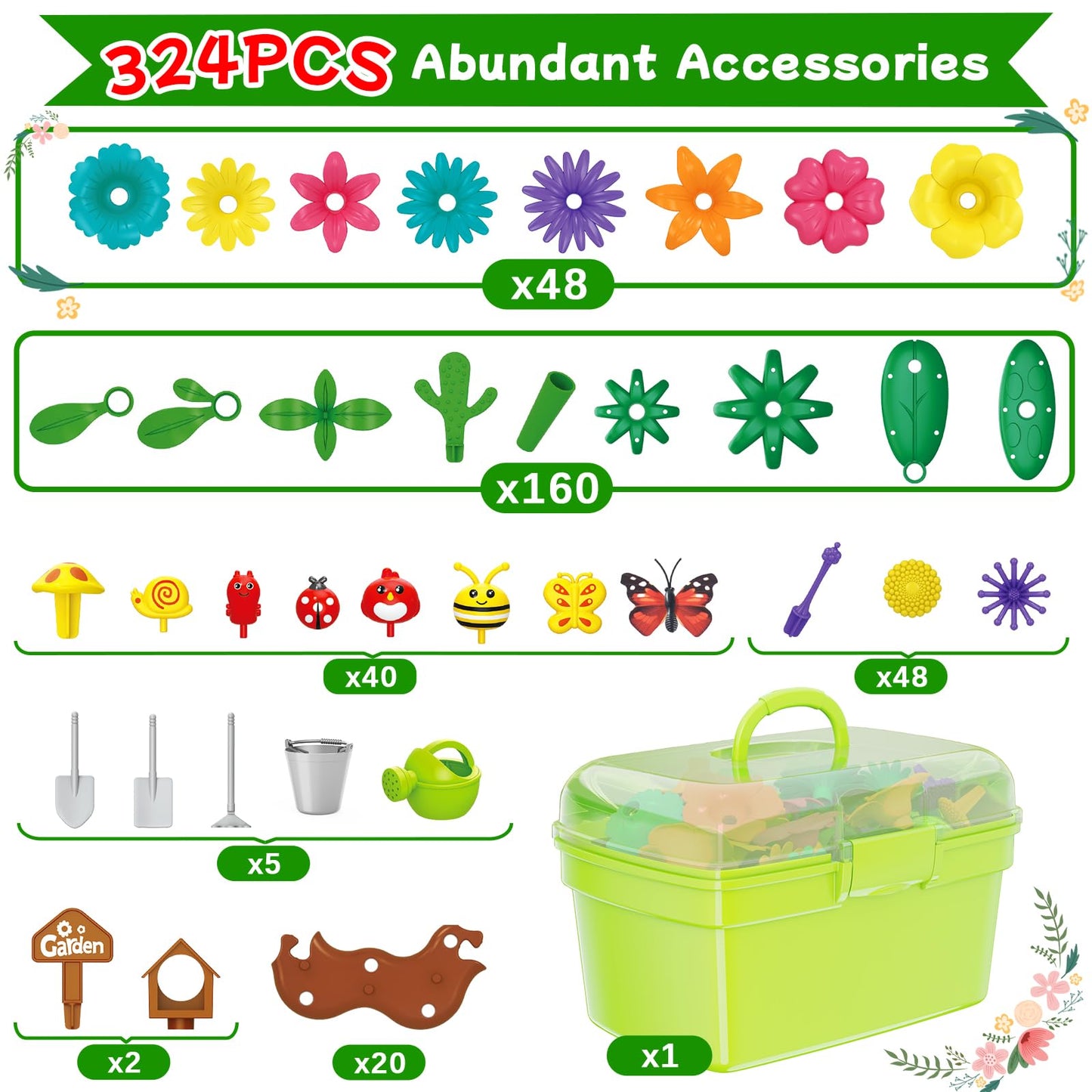 Scientoy Flower Garden Building Toys - 324 PCS for Ages 3-7 | Creative Garden Play