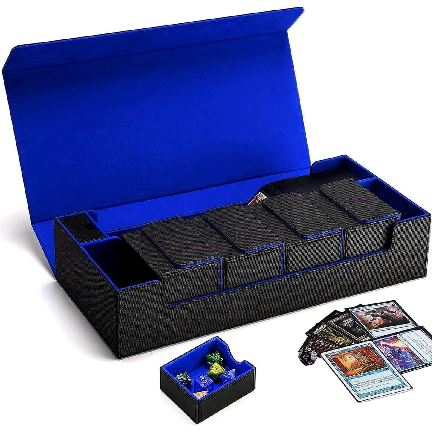 Scimi Premium Trading Card Storage Case – Holds 800+ Sleeved Cards with Magnetic Closure (Black/Blue)