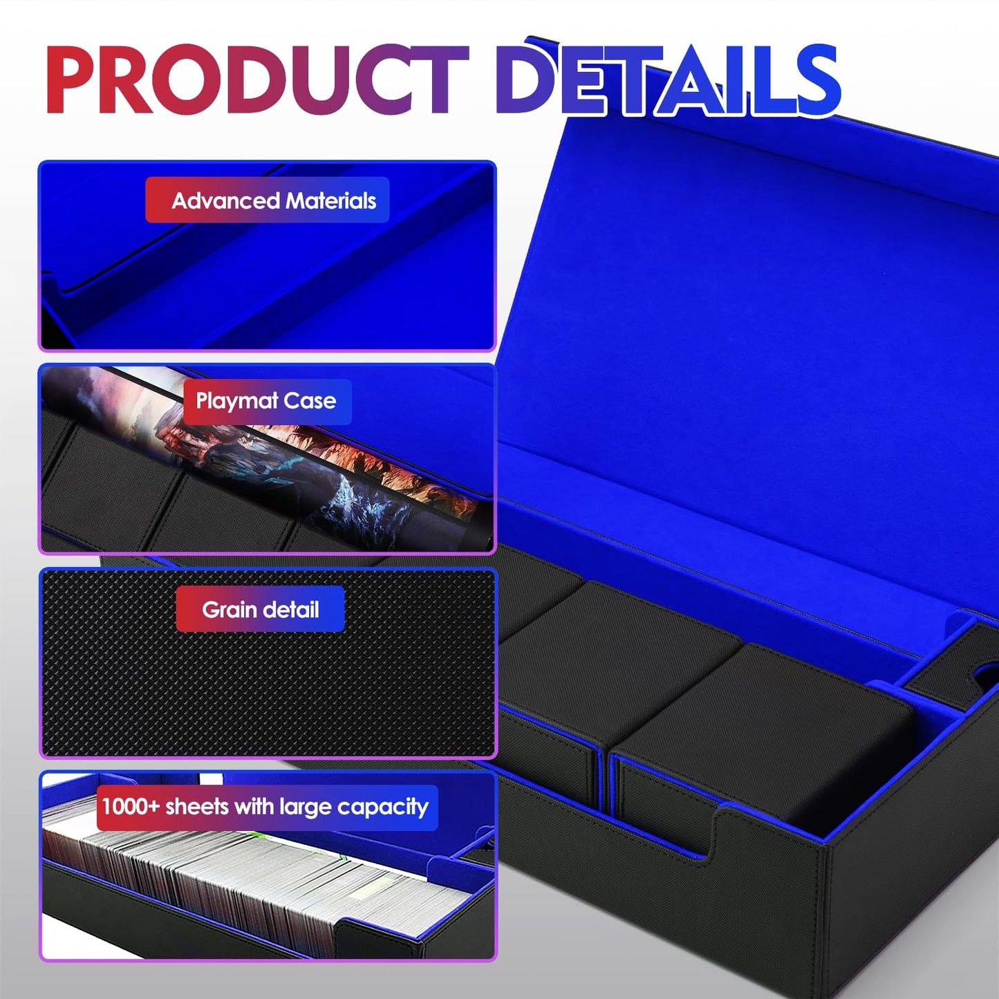 Scimi Premium Trading Card Storage Case – Holds 800+ Sleeved Cards with Magnetic Closure (Black/Blue)