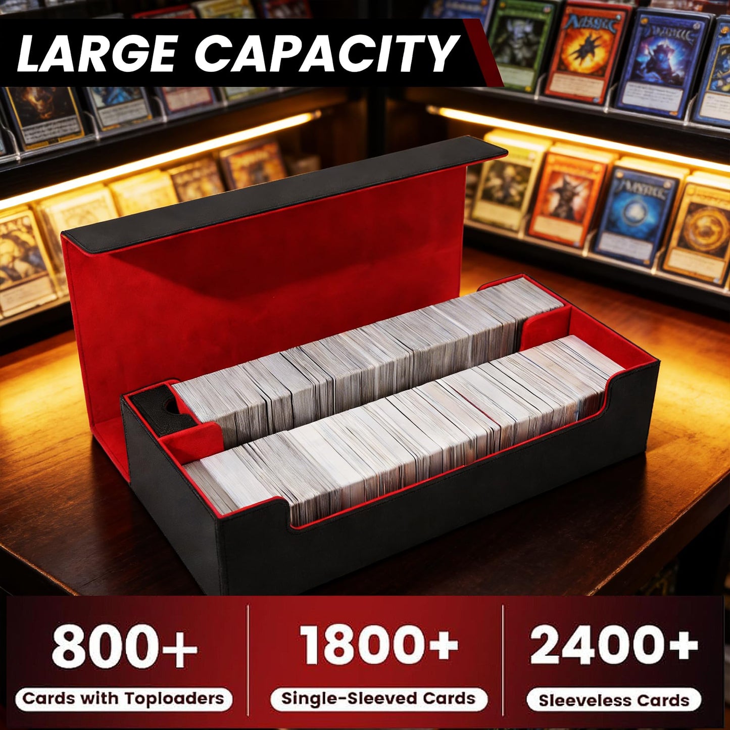 Scimi XXL Trading Card Storage Case – Holds 1800+ Sleeved Cards, Magnetic Closure (Black & Red)