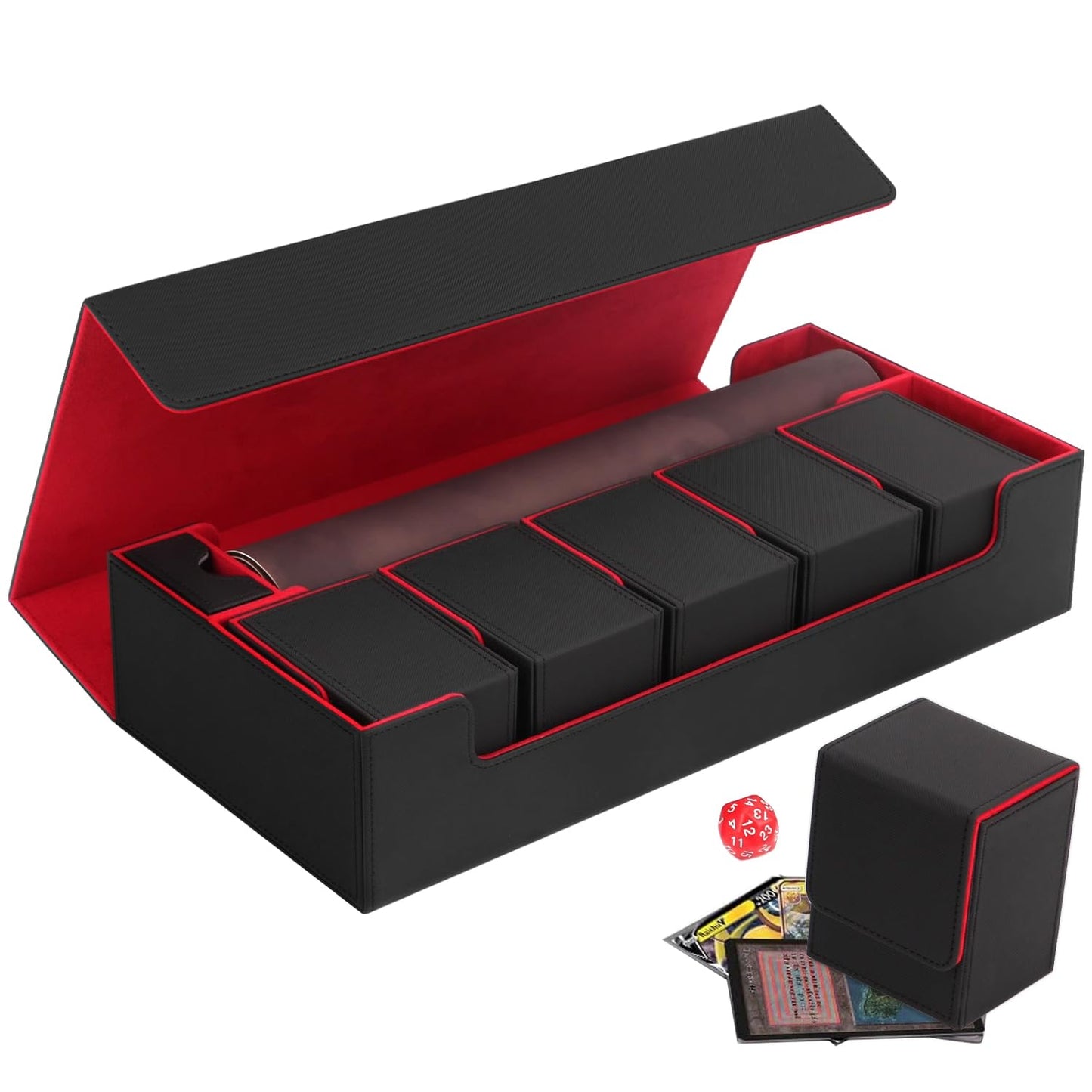 Scimi XXL Trading Card Storage Case – Holds 1800+ Sleeved Cards, Magnetic Closure (Black & Red)
