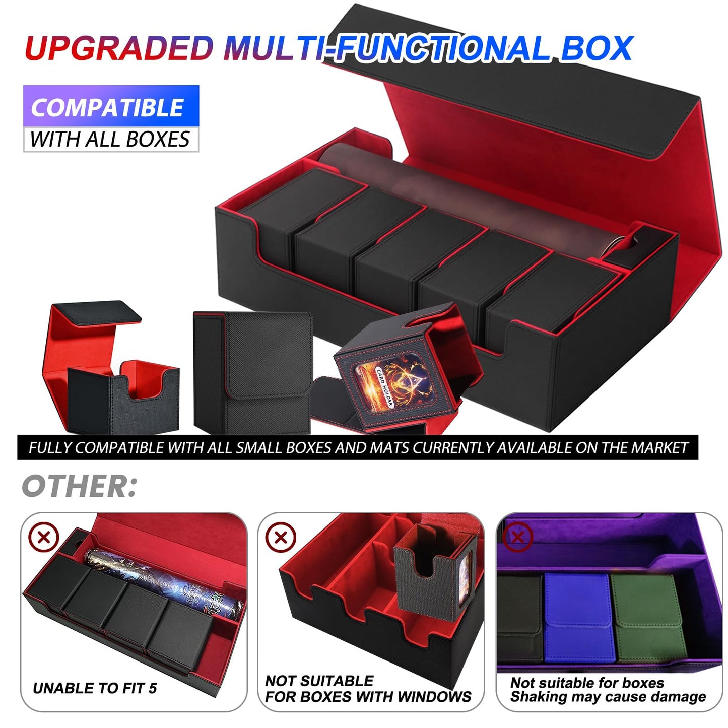 Scimi XXL Trading Card Storage Case – Holds 1800+ Sleeved Cards, Magnetic Closure (Black & Red)