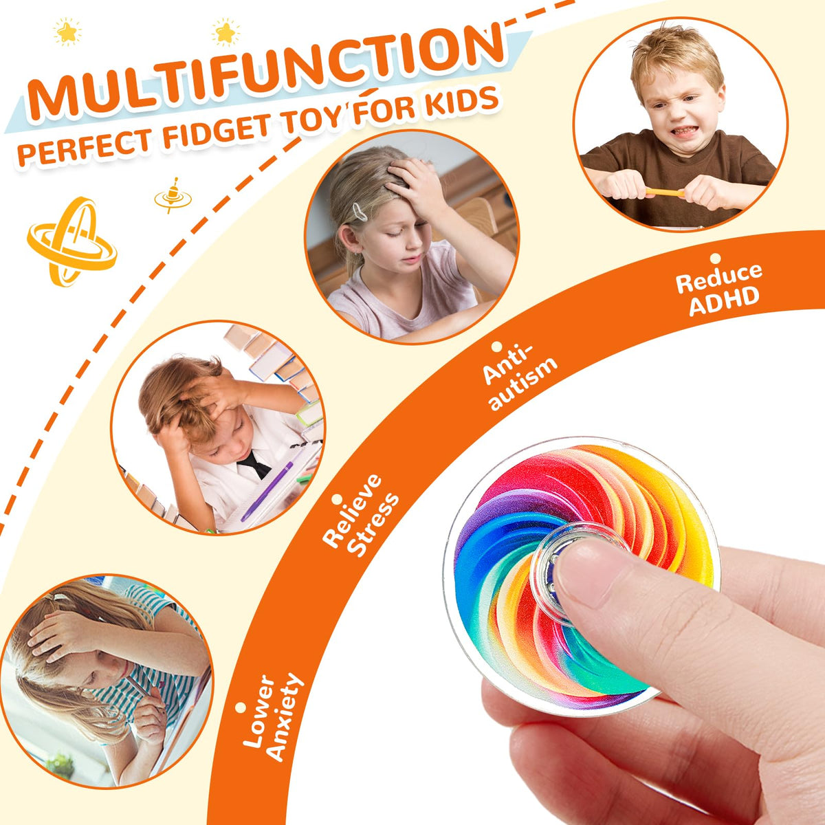 SCIONE 24Pack Mini Fidget Spinner Toys – Rainbow Party Favors & Classroom Prizes