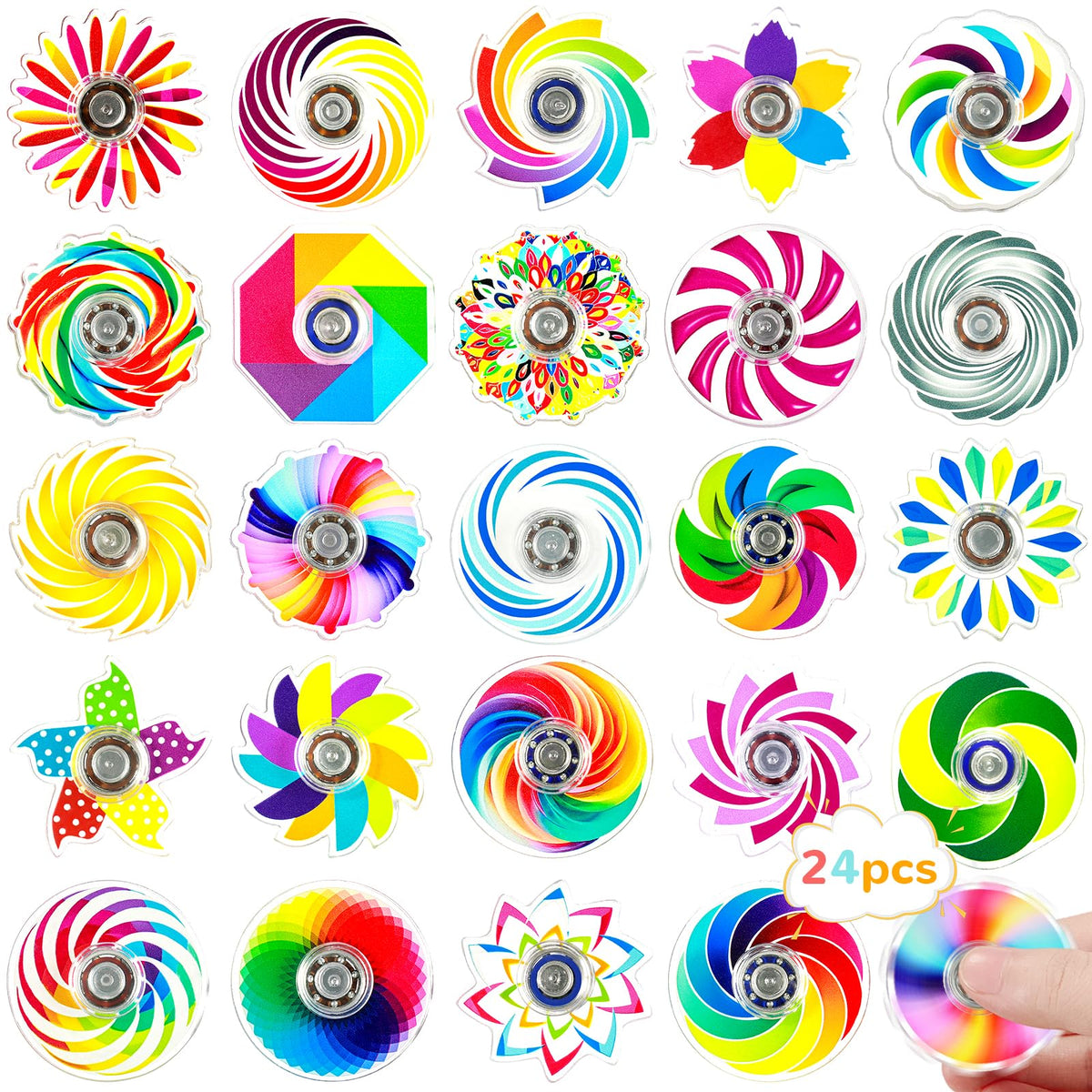 SCIONE 24Pack Mini Fidget Spinner Toys – Rainbow Party Favors & Classroom Prizes