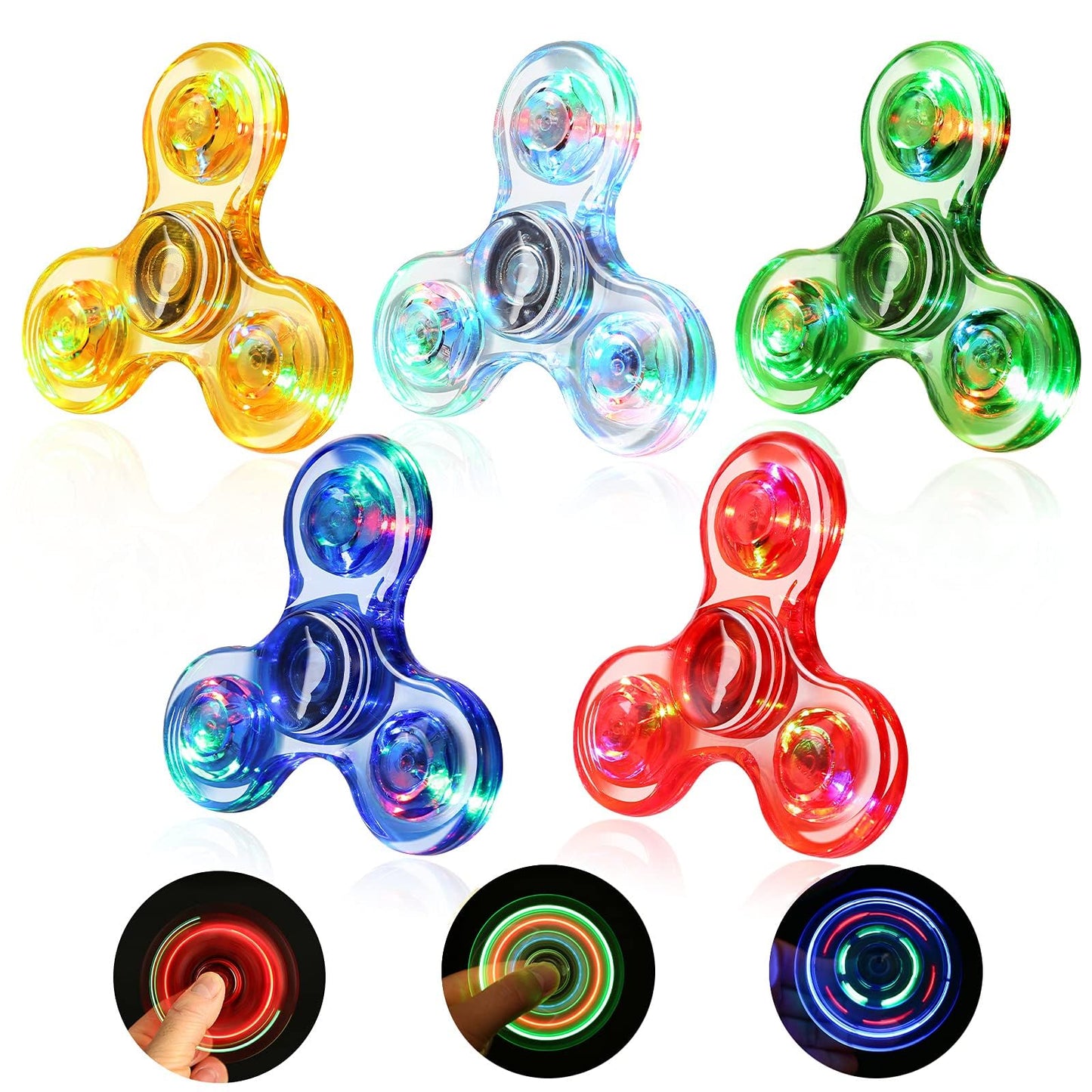 SCIONE 5 Pack LED Light Up Fidget Spinners – Glow in the Dark Sensory Toys for Kids
