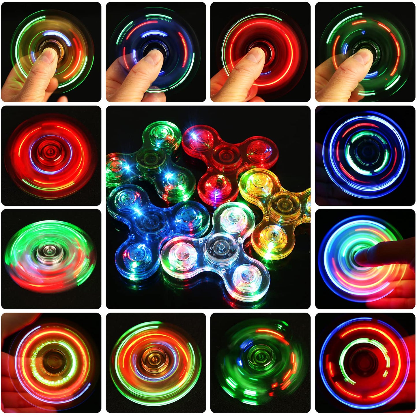 SCIONE 5 Pack LED Light Up Fidget Spinners – Glow in the Dark Sensory Toys for Kids