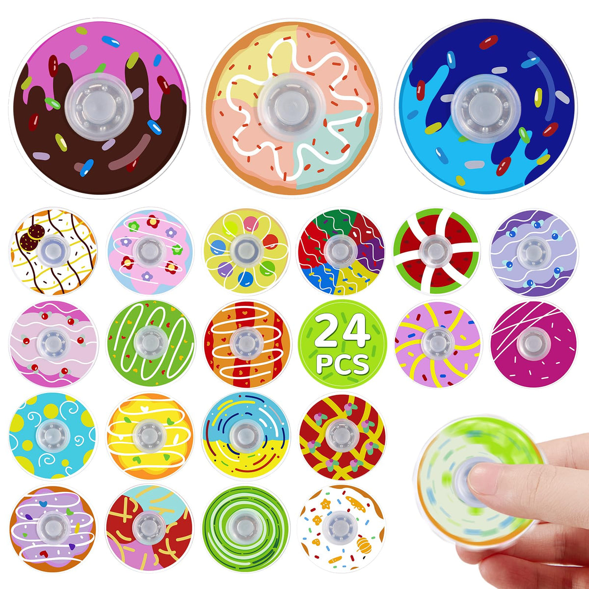 SCIONE 24-Pack Mini Fidget Spinner Toys – Donut Design for Kids & Adults