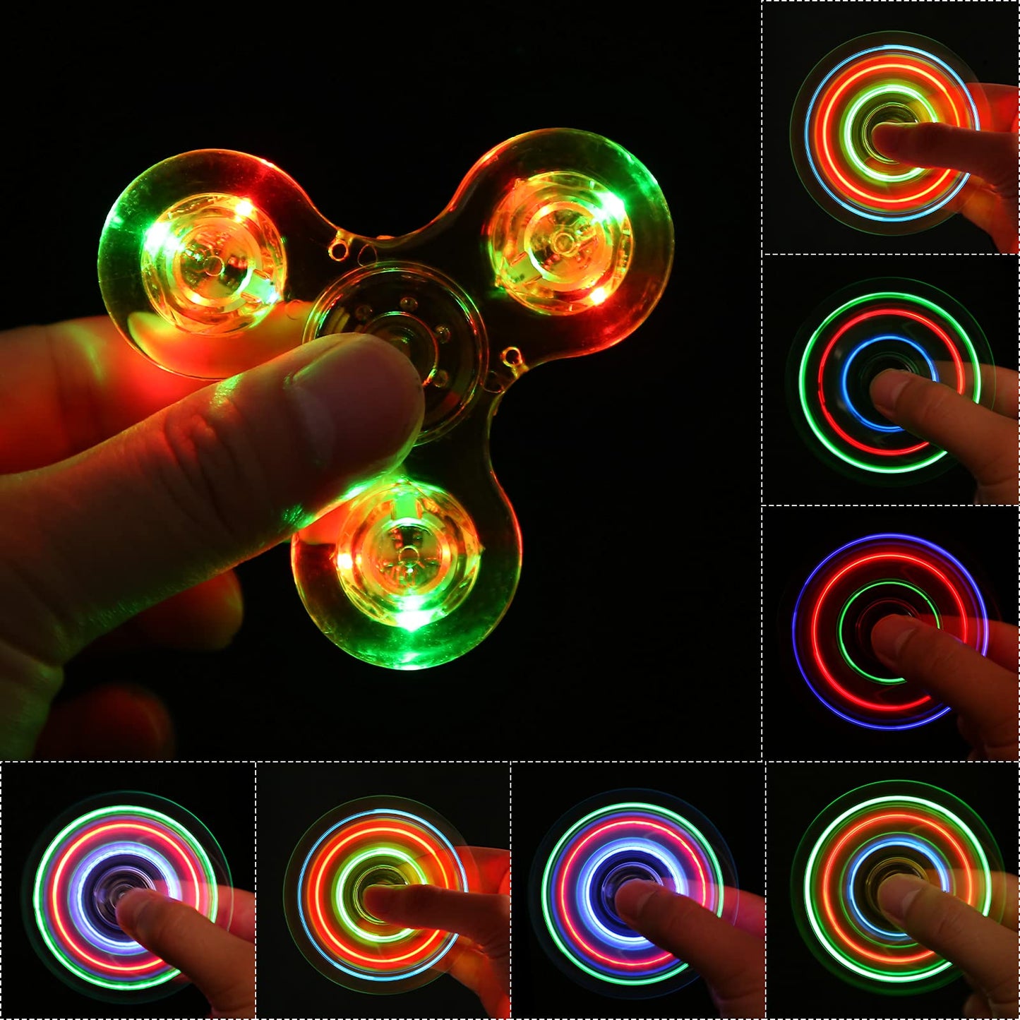 SCIONE 5 Pack LED Light Up Fidget Spinners – Glow in the Dark Sensory Toys for Kids